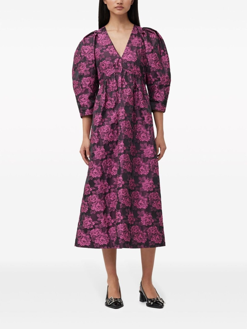 GANNI Floral-print jacquard midi dress outlook