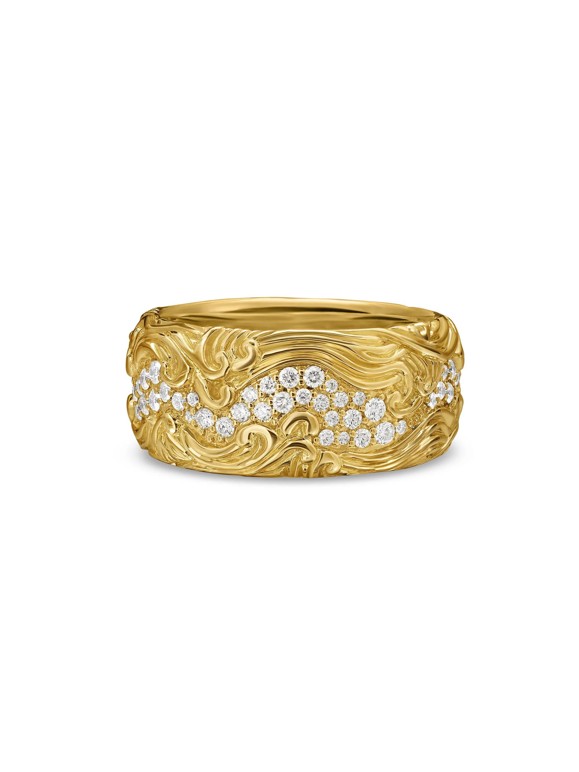 Men's Waves Band Ring in 18K Yellow Gold - Diamond - 1