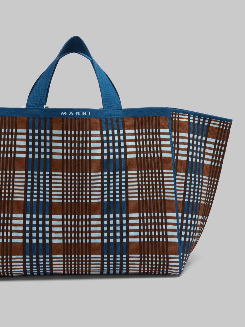 BLUE AND BROWN JACQUARD CHECK SILLO MEDIUM SHOPPER - 3