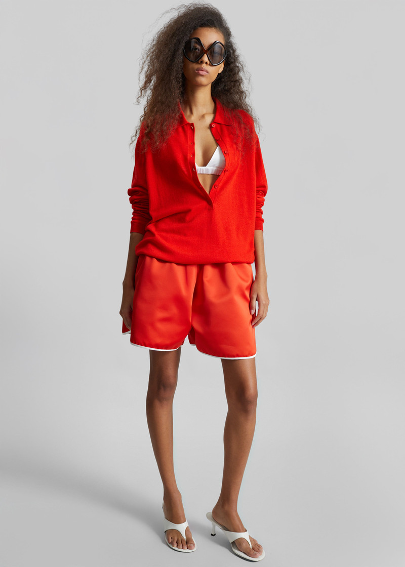 Tala Knit V-Neck Polo - Red 11