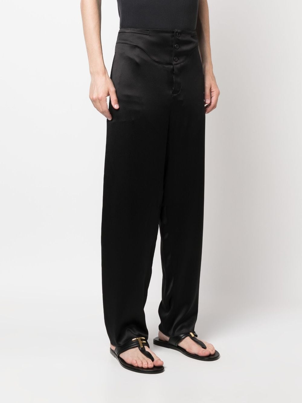 buttoned silk tapered trousers - 3