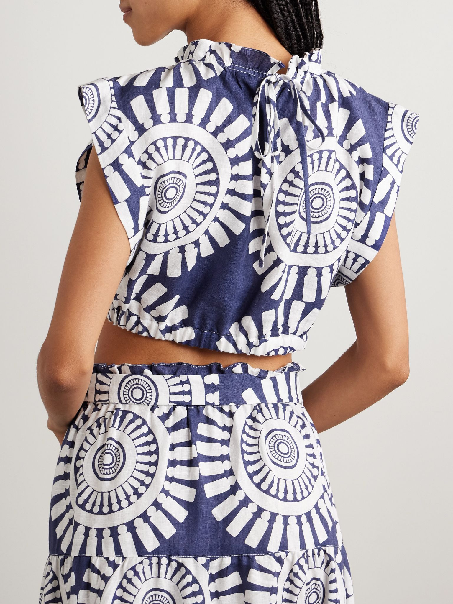 Muna cropped printed linen top Royal blue - 3