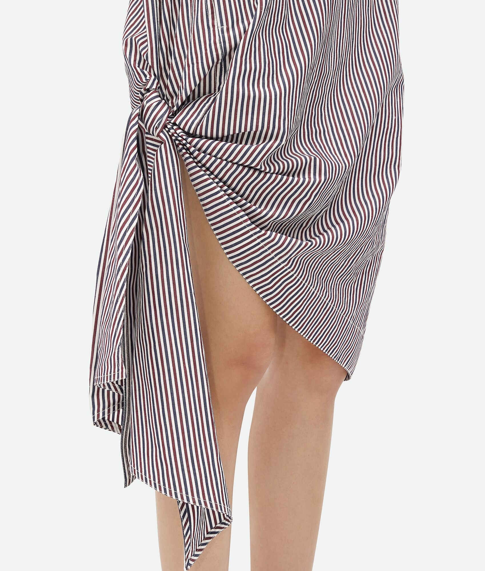 Cotton Striped Dress With Knot Detail - 4