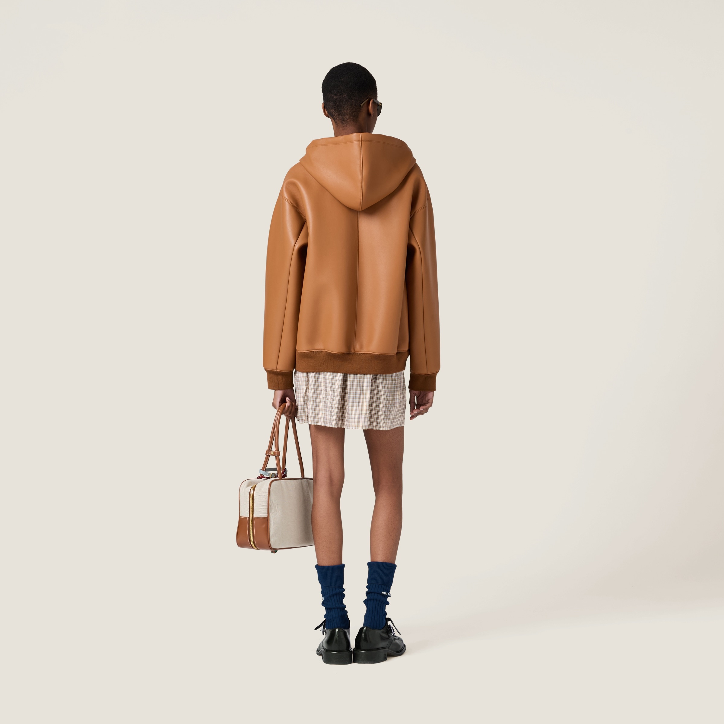 Nappa leather and bonded jersey hoodie jacket - 3