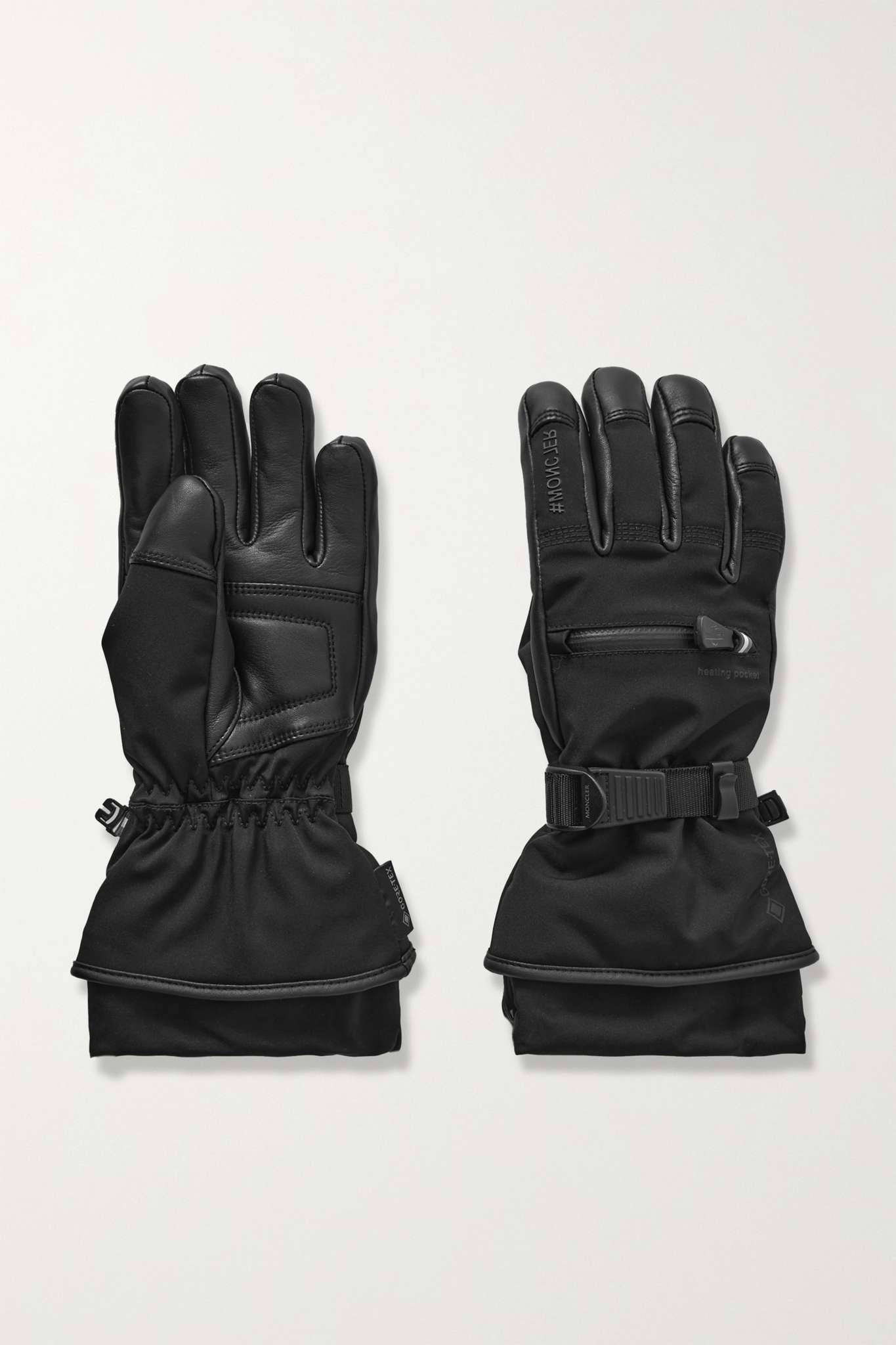 Padded stretch-shell and leather ski gloves - 1