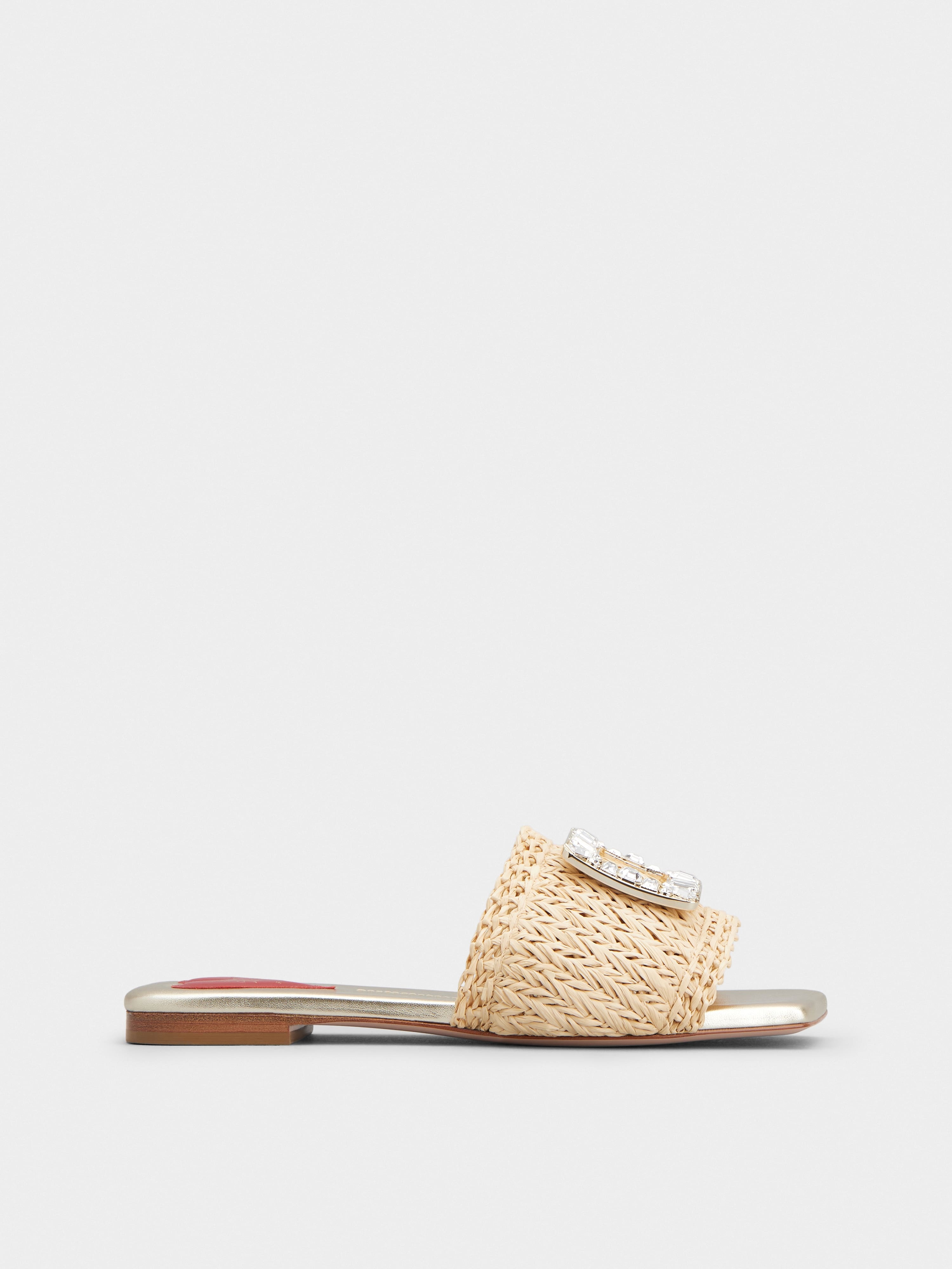 Strass Buckle Slides in Raffia - 1
