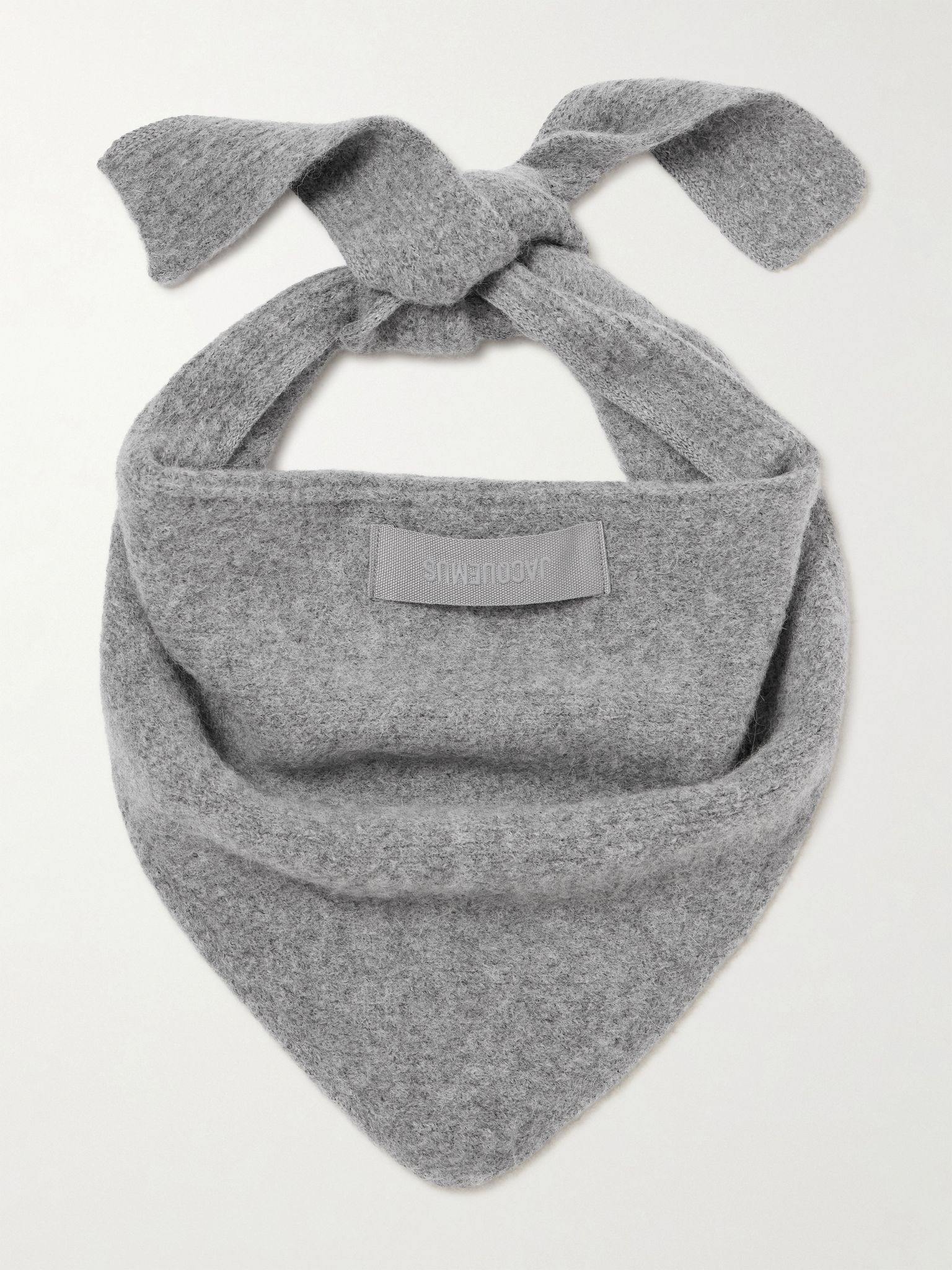Appliquéd brushed knitted scarf Gray - 1