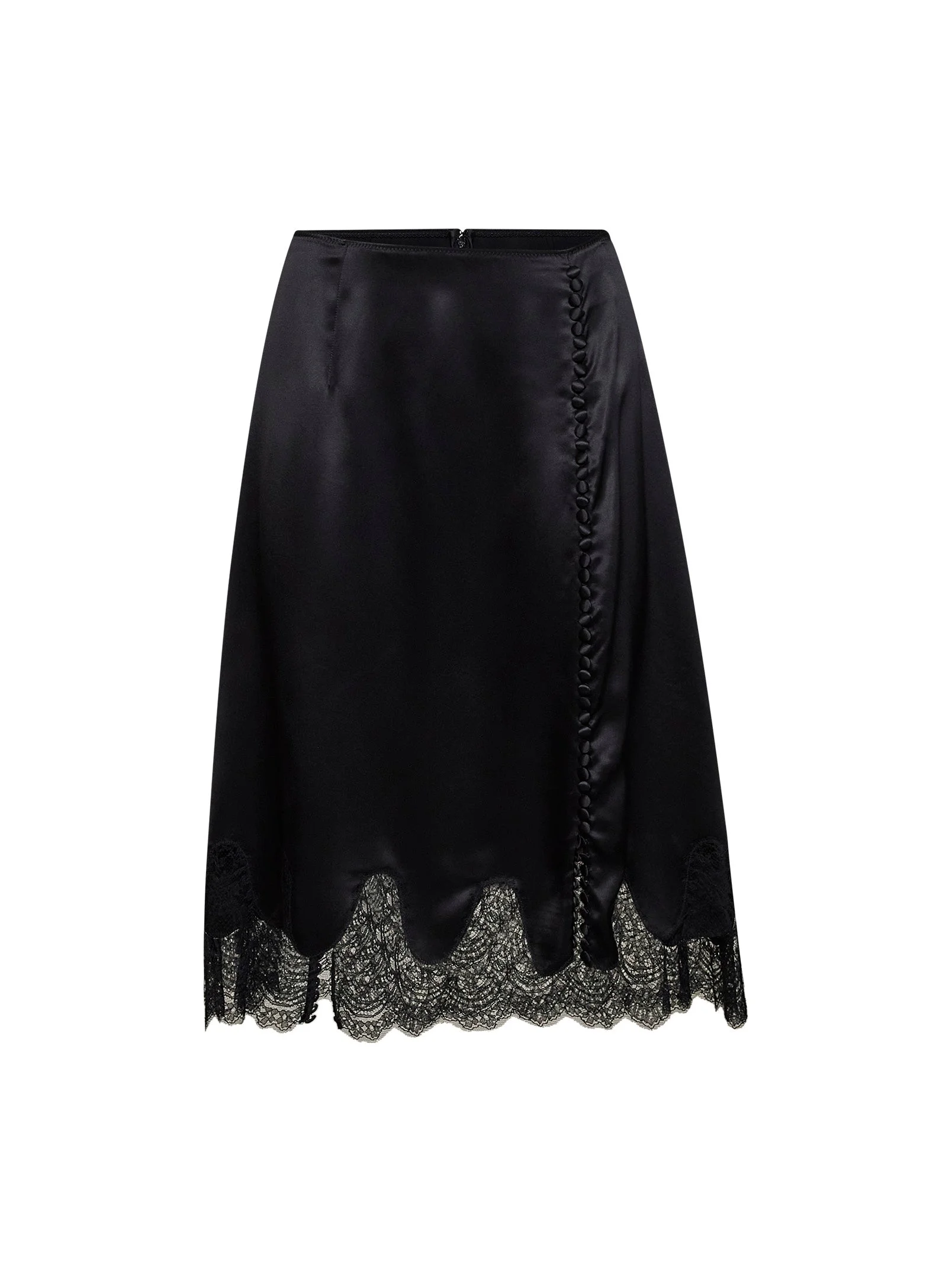 Black satin midi skirt with lace inserts - 1