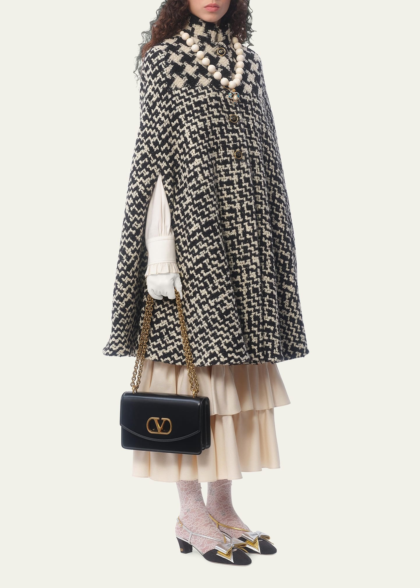 Tweed Houndstooth Wool Cape - 3