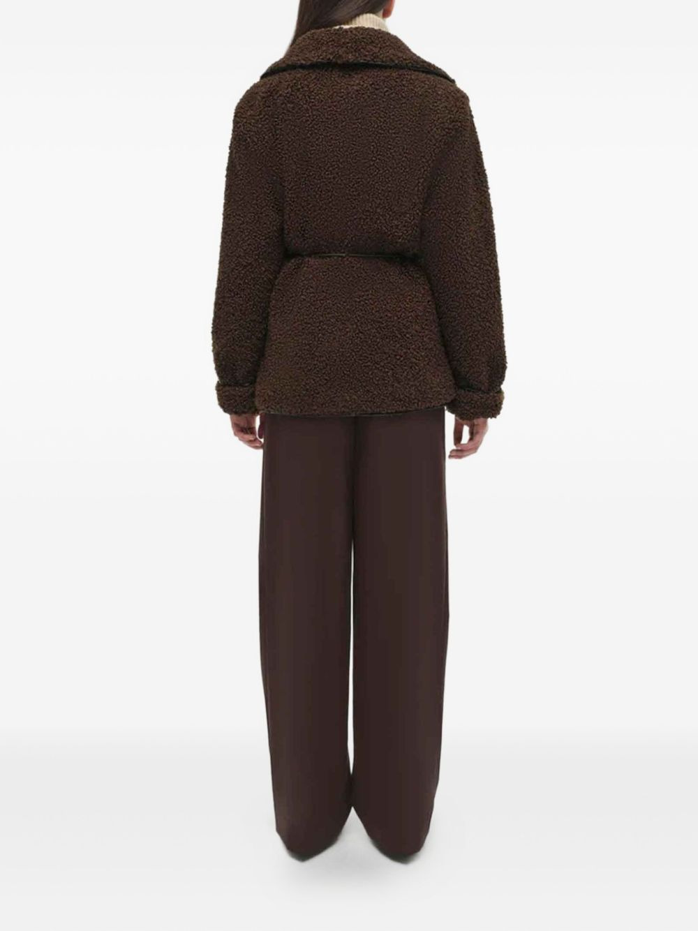 tie-waist fleece jacket coat - 3