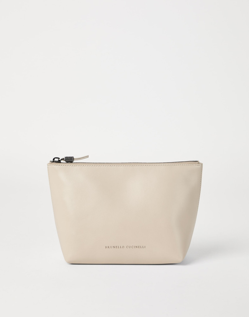 Grained calfskin pouch with monili - 1