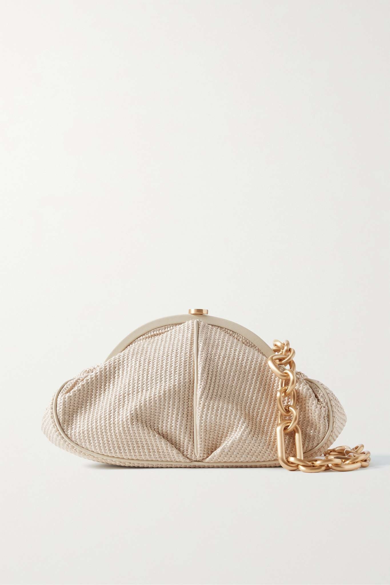 Anna leather-trimmed woven raffia shoulder bag - 1