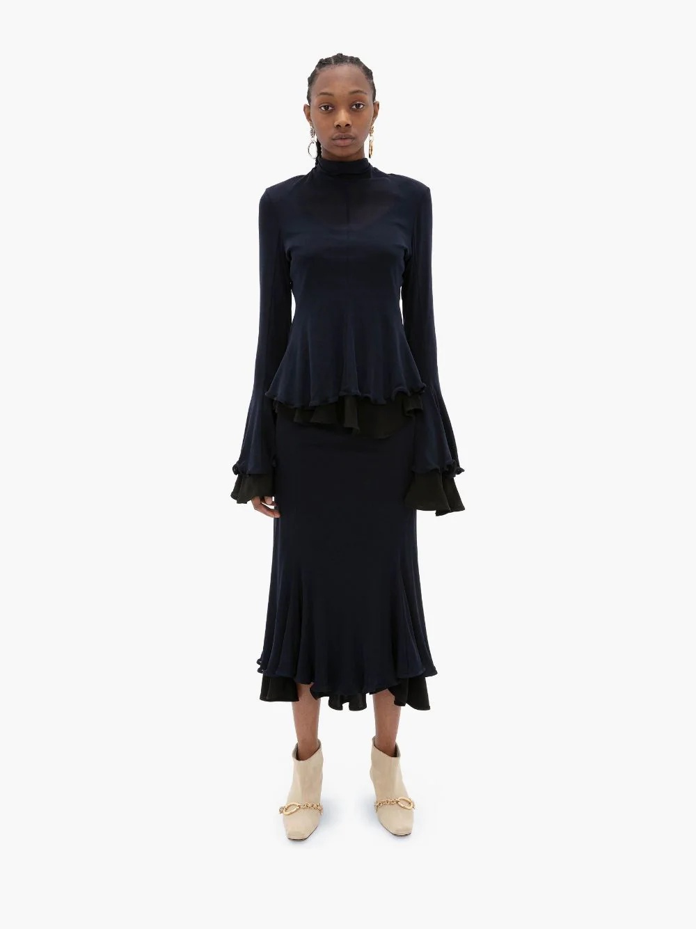 FLUTED HEM DOUBLE LAYER SKIRT - 2
