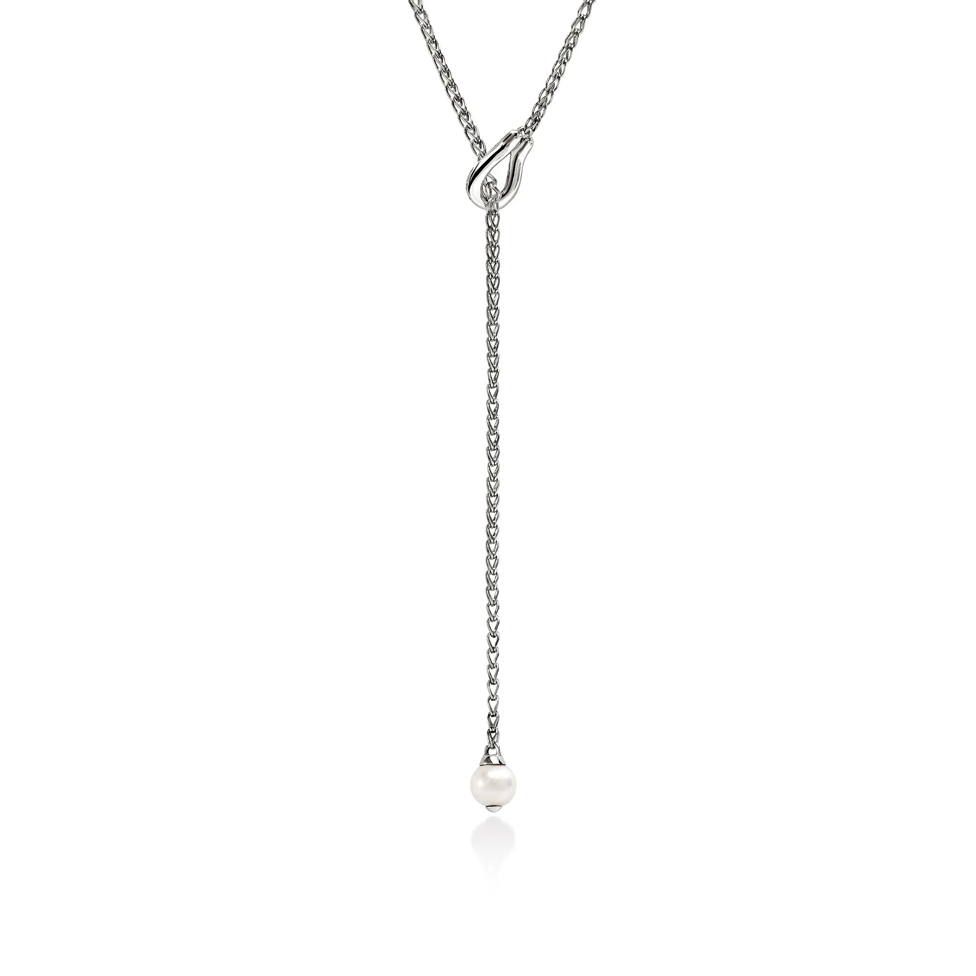 Surf Y Necklace, Sterling Silver, Diamonds, Pearl - 1