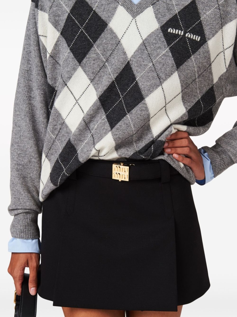 logo-plaque wool miniskirt - 4