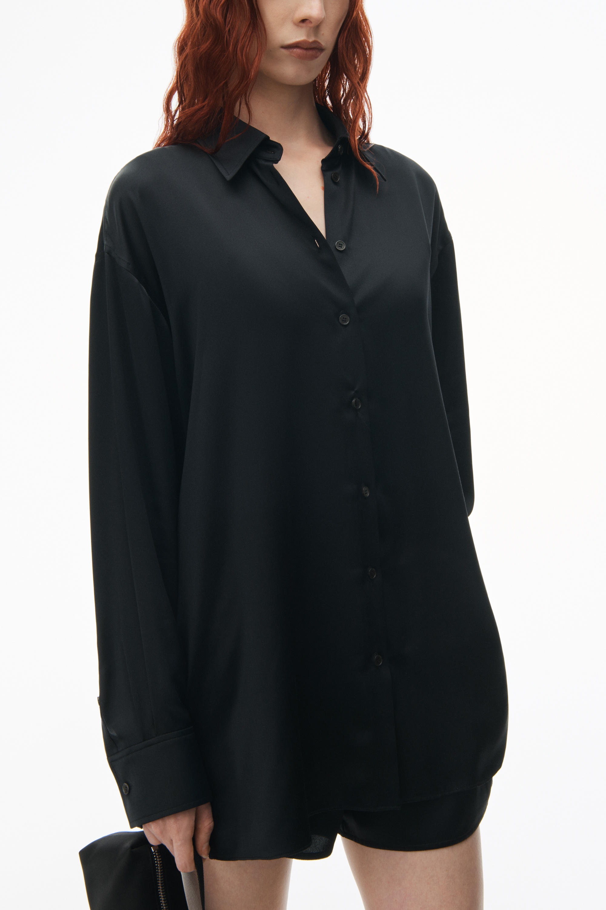 Logo Cutout Shirt in Silk Charmeuse - 3