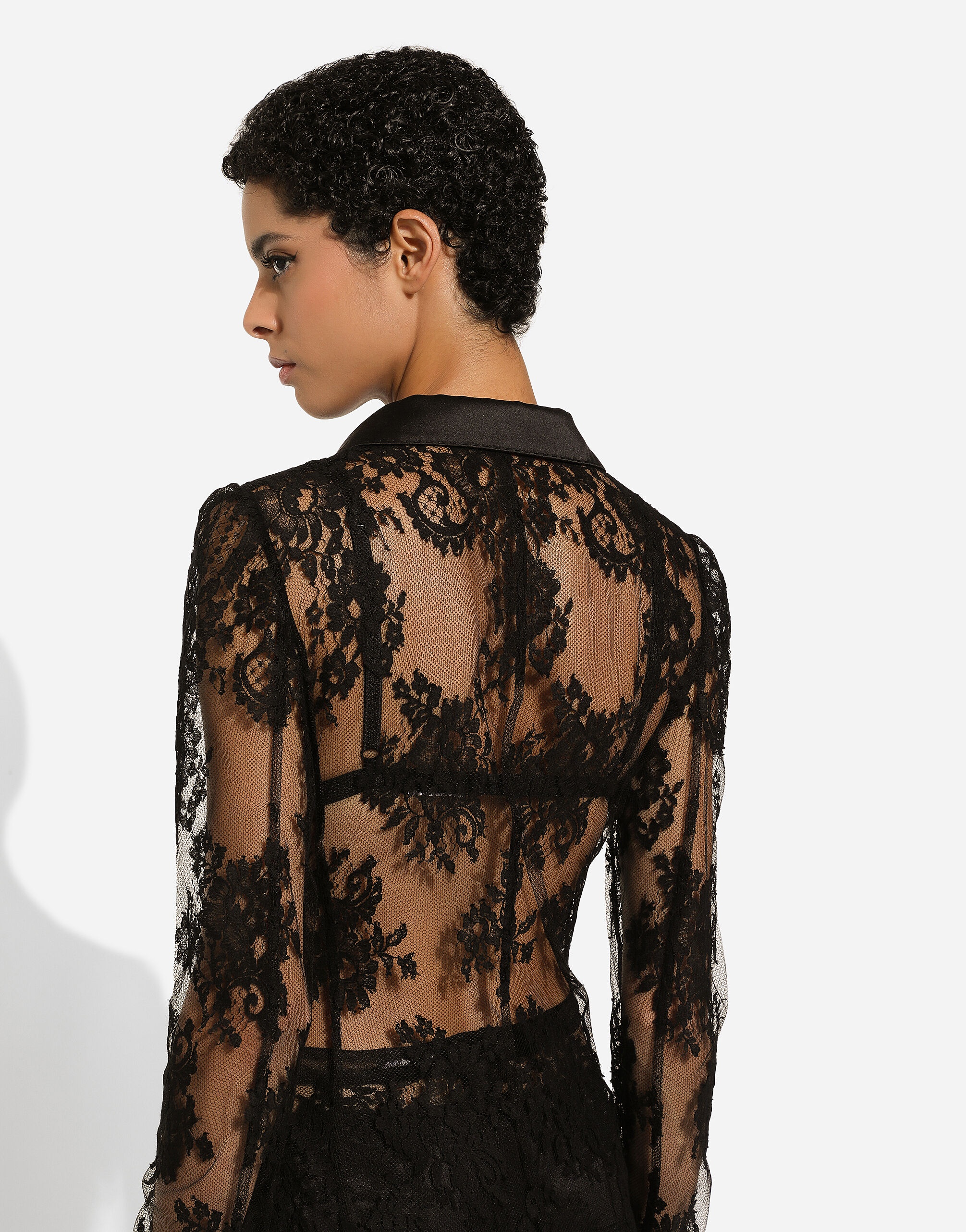 Floral lace jacket with satin details - 6