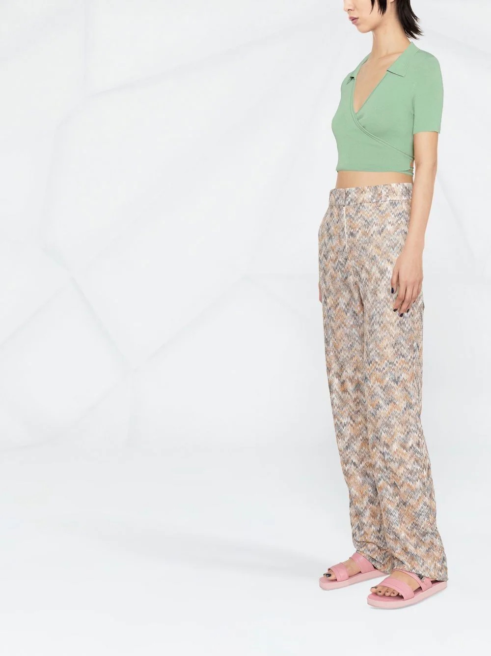 zigzag-knit straight-leg trousers - 4
