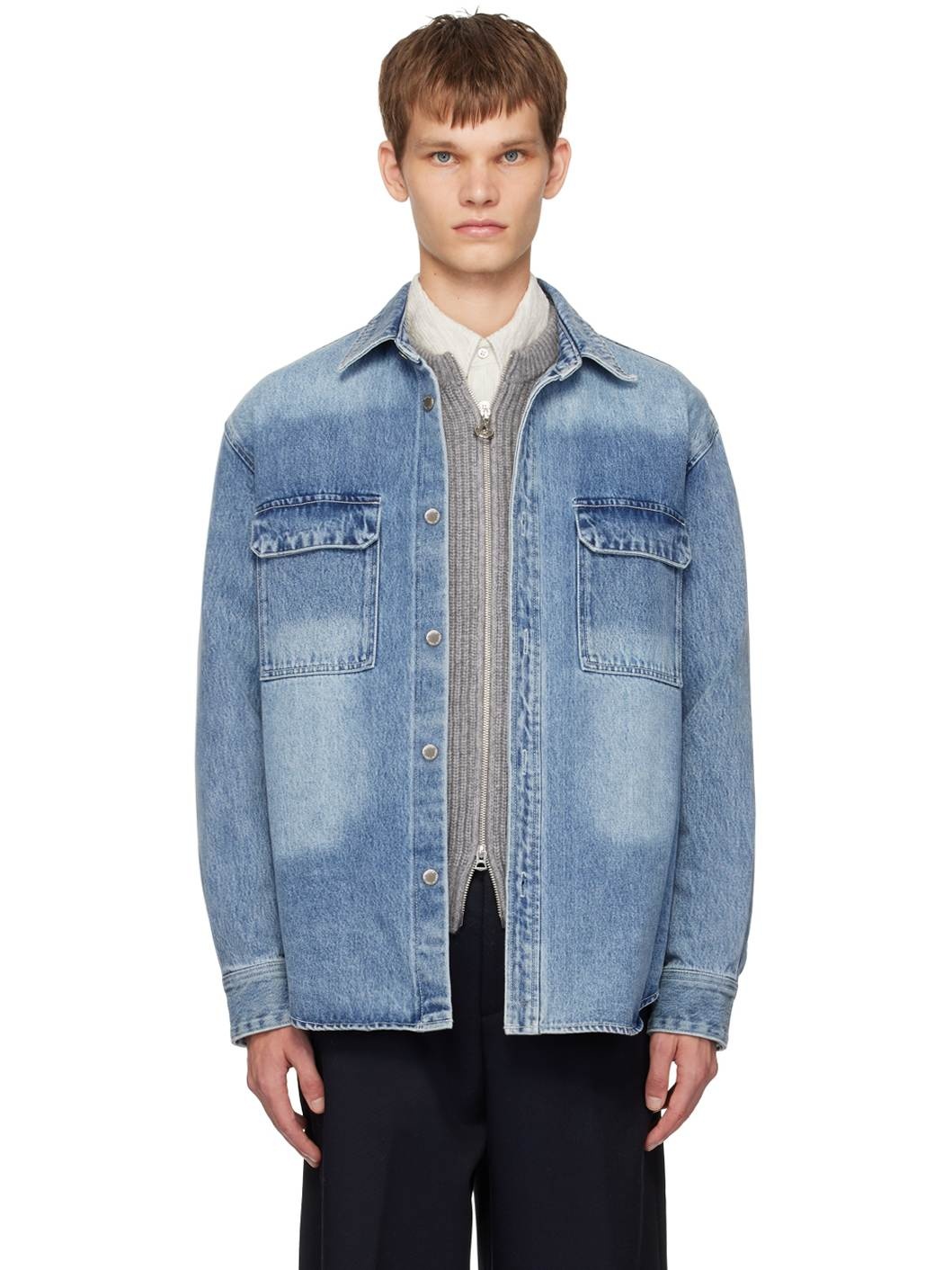 Blue Washed Back Logo Denim Shirt - 1