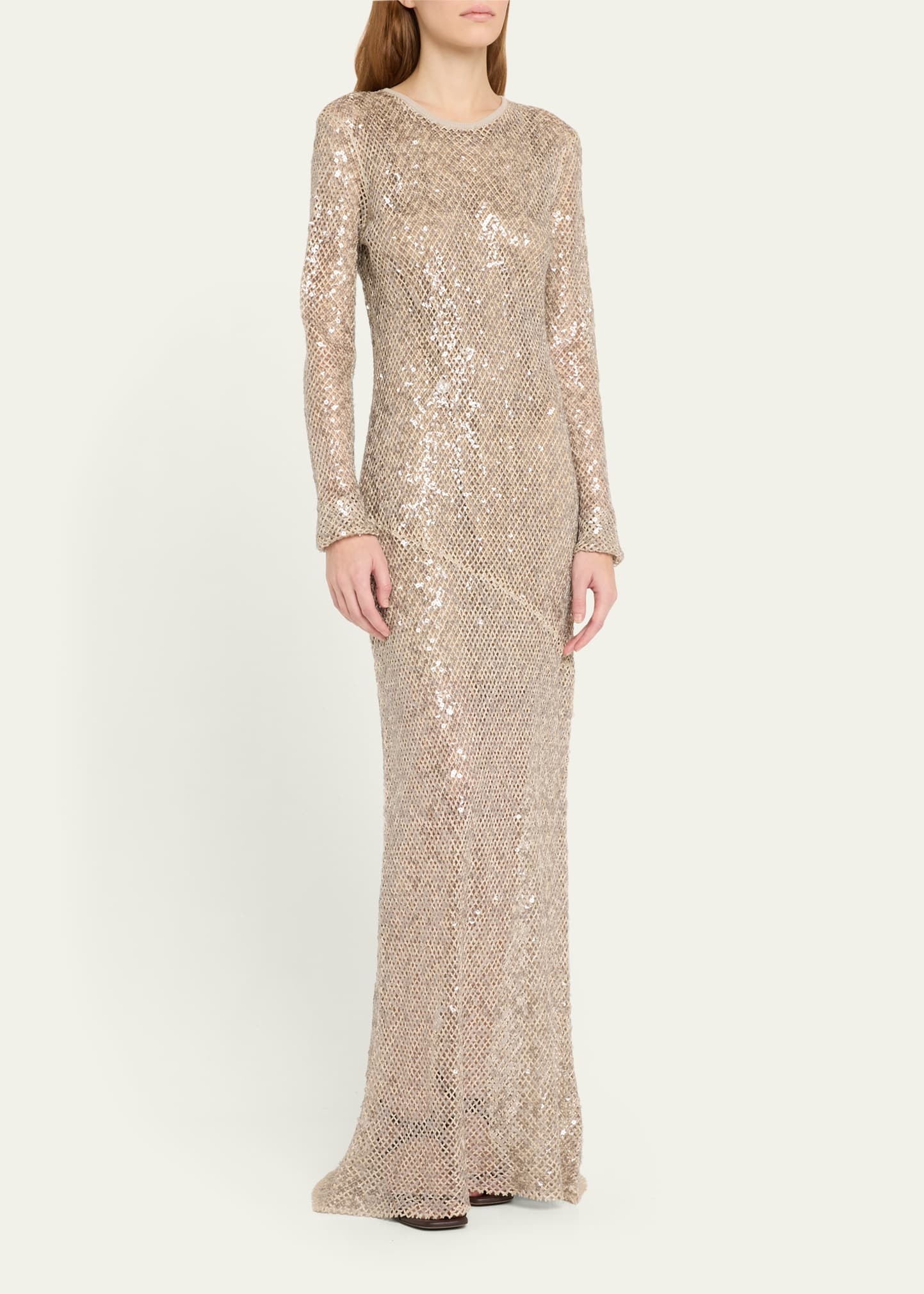 Paillette Net Knit Long-Sleeve Maxi Dress - 4