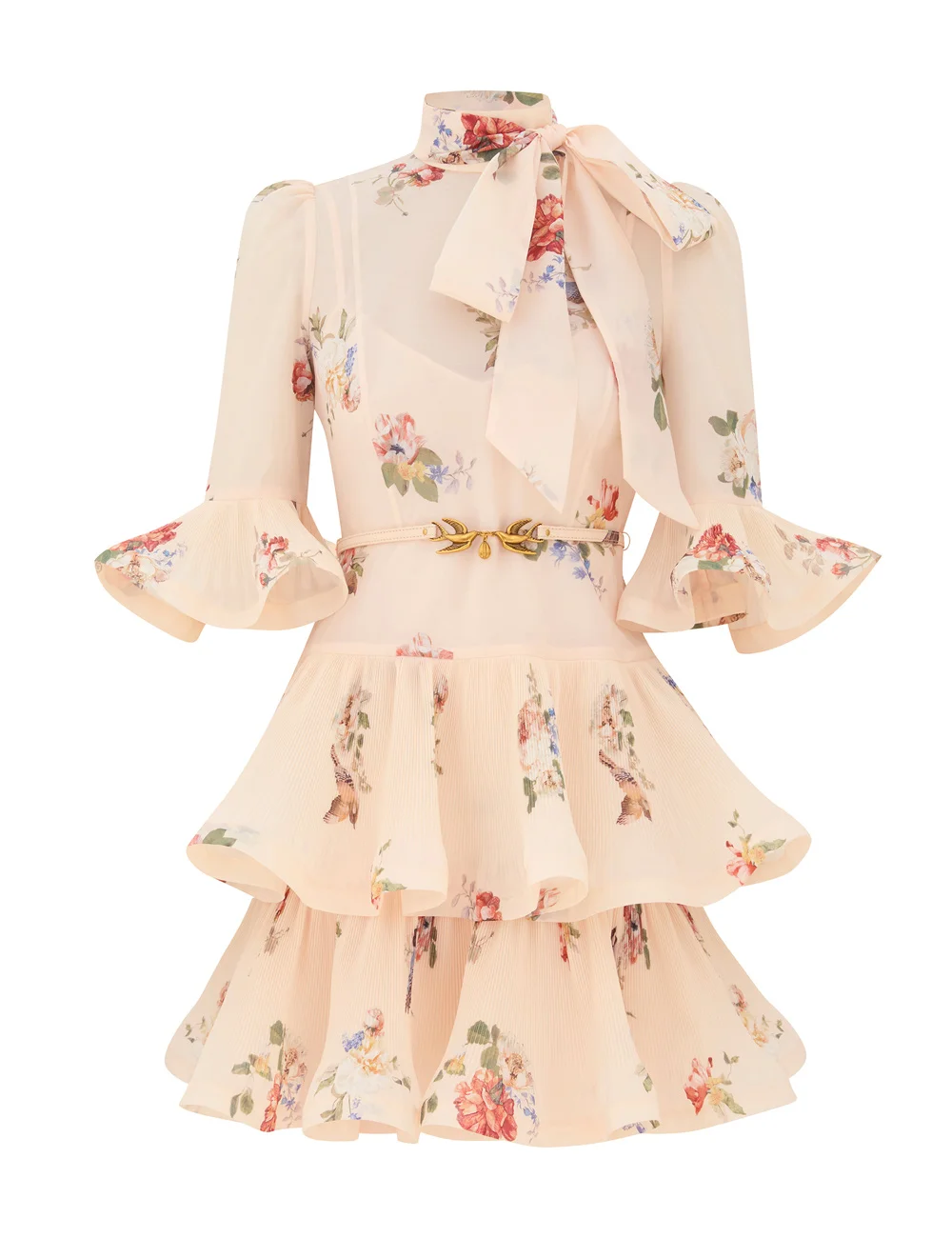 PLEATED SLEEVED MINI DRESS - 1