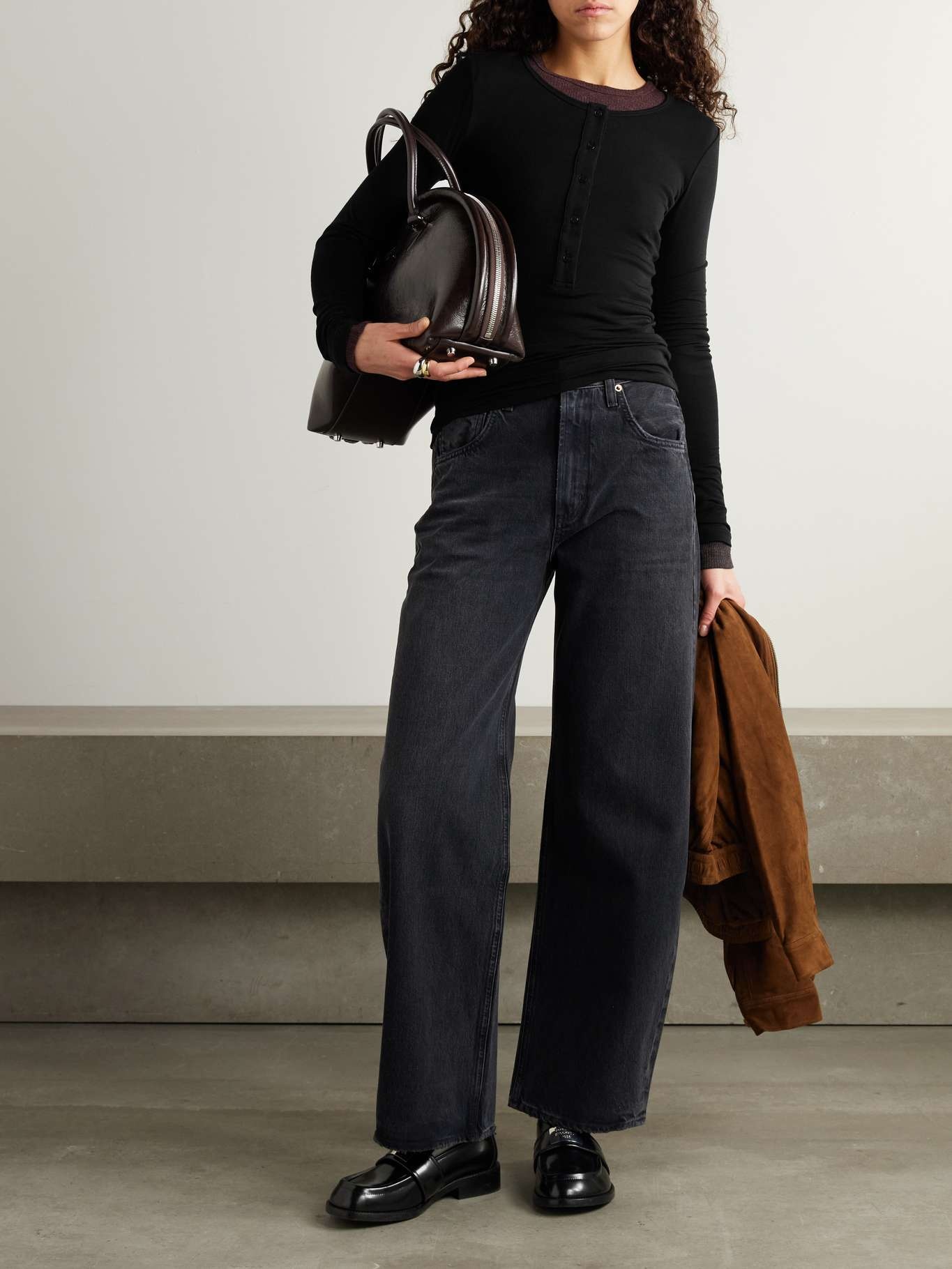 Faustine Lyocell-blend Henley top Black - 2