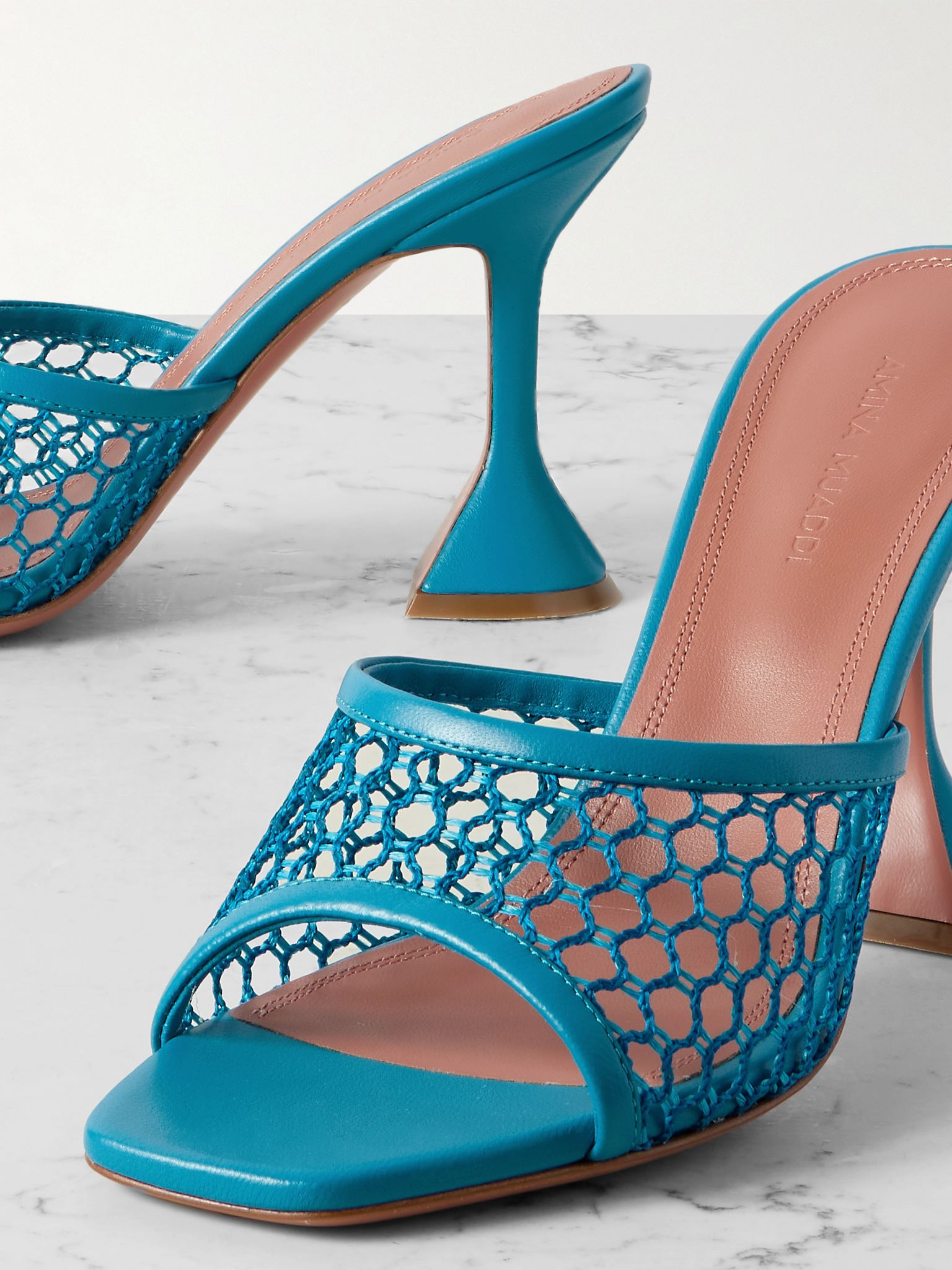 Lupita fishnet and leather mules Turquoise - 4