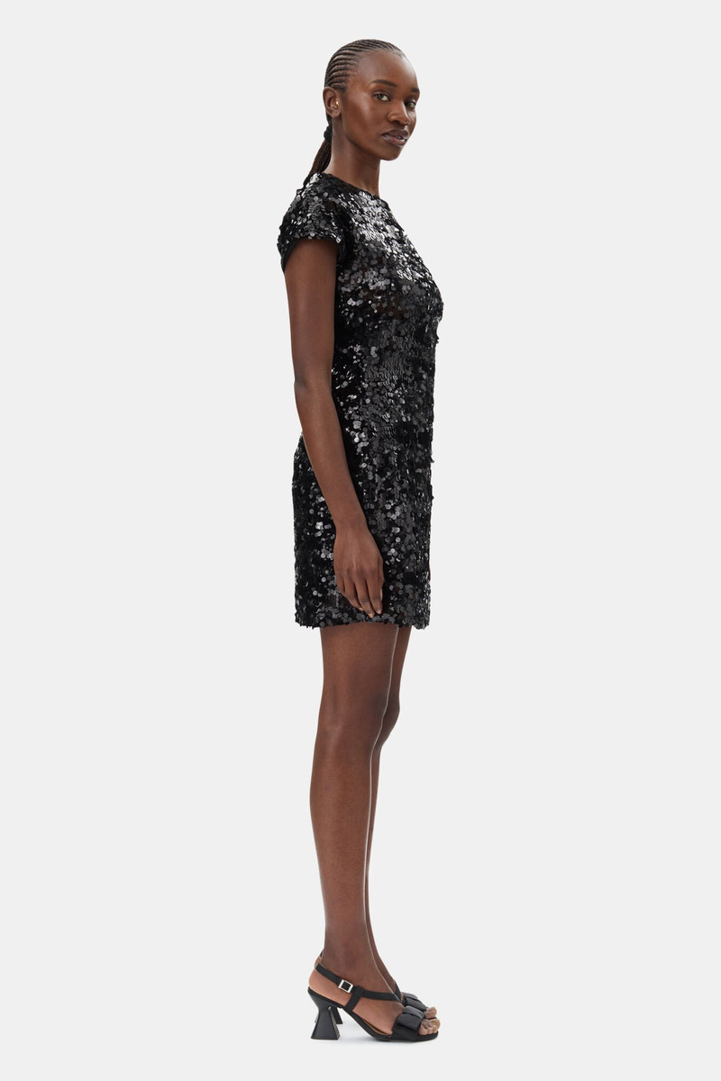 BLACK VELVET SEQUINS MINI DRESS 4