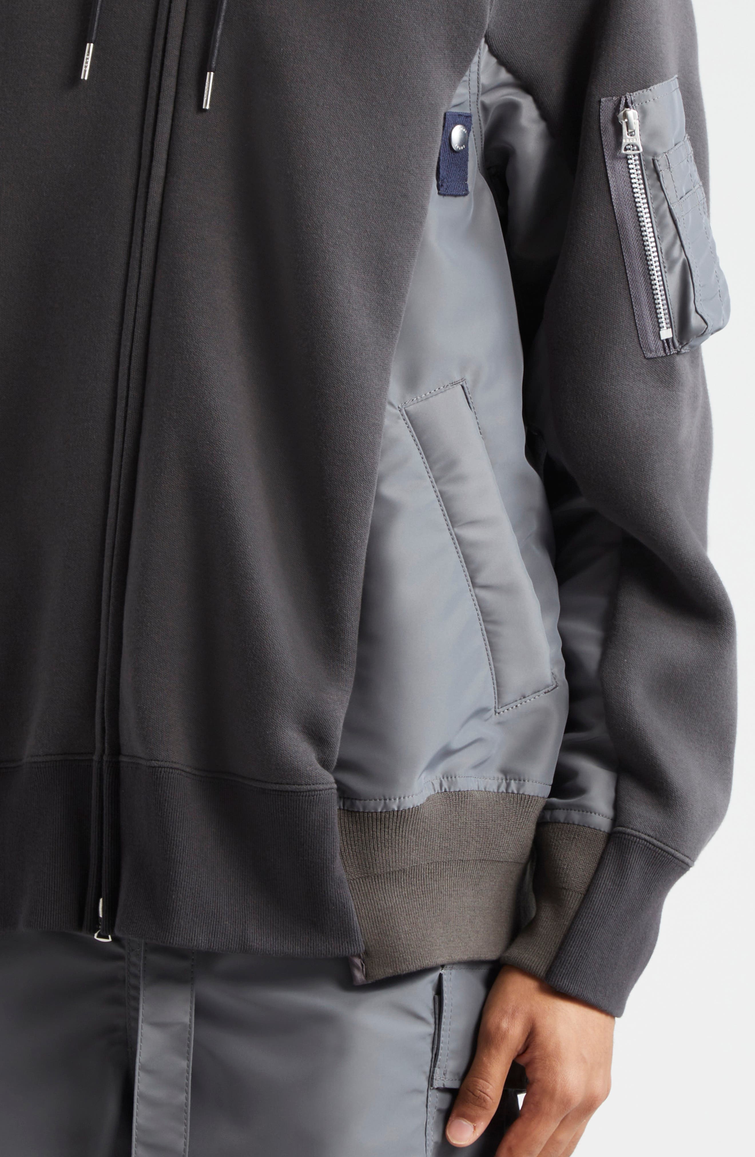 Sacai Sponge Sweat Mixed Media Zip Hoodie in C/Grayc/Gray 339 at Nordstrom - 5