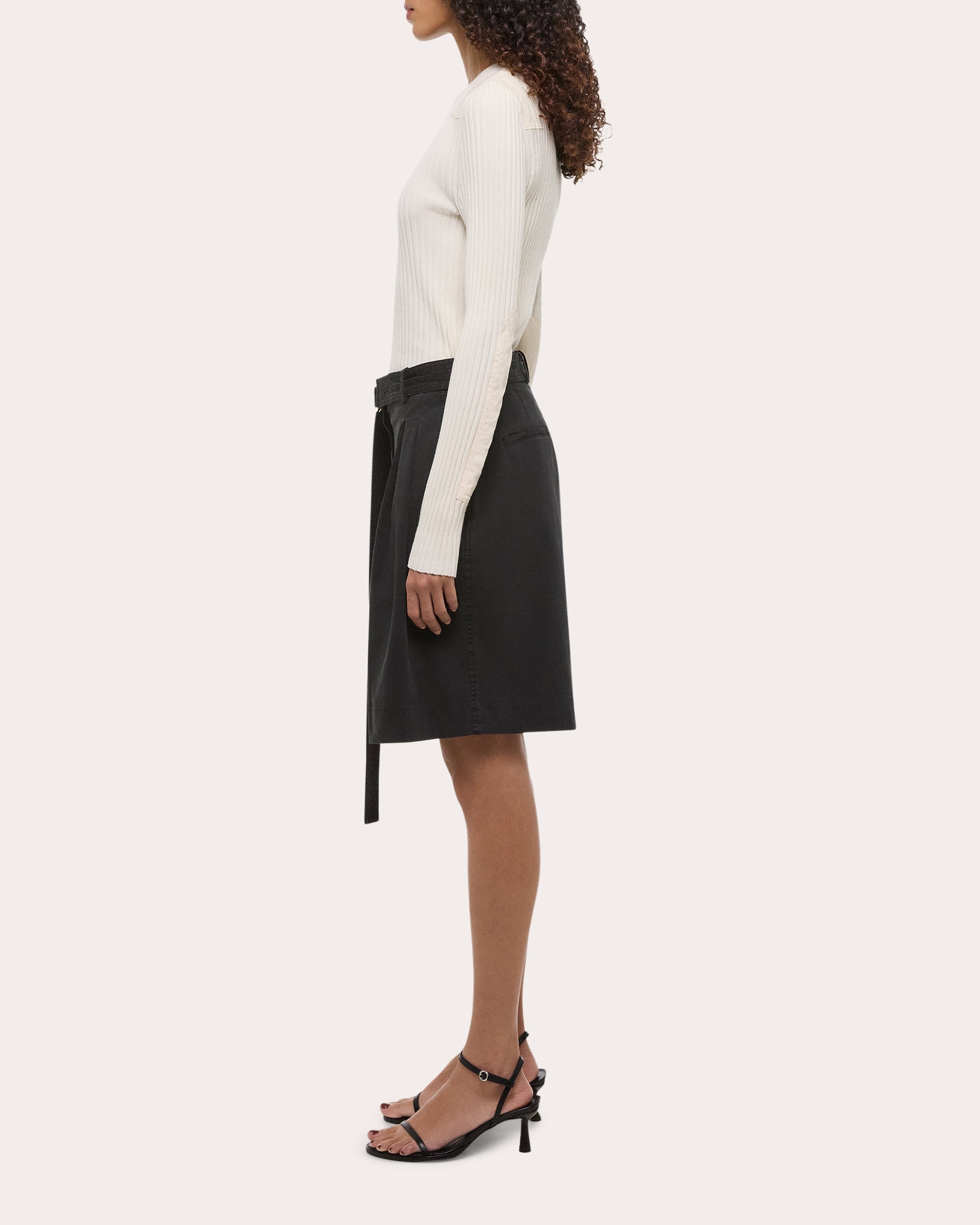 Twill Double Pleated A-Line Shorts - 3