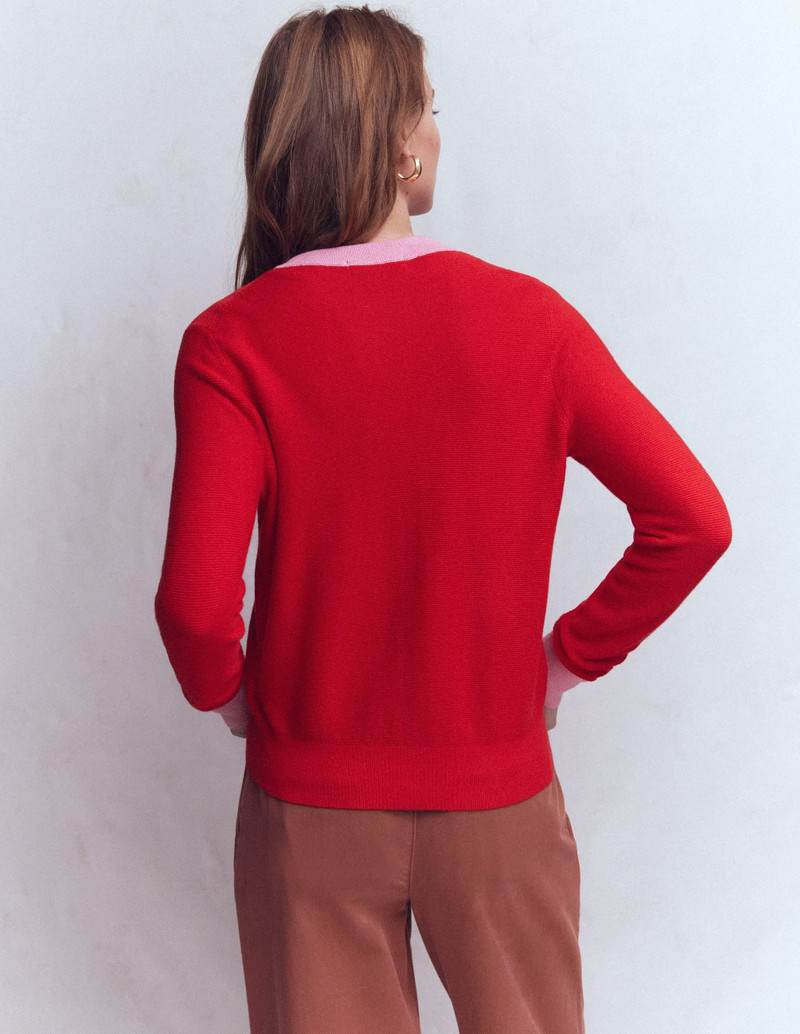 Grace Colour Block Cardigan-Bright Cherry 4