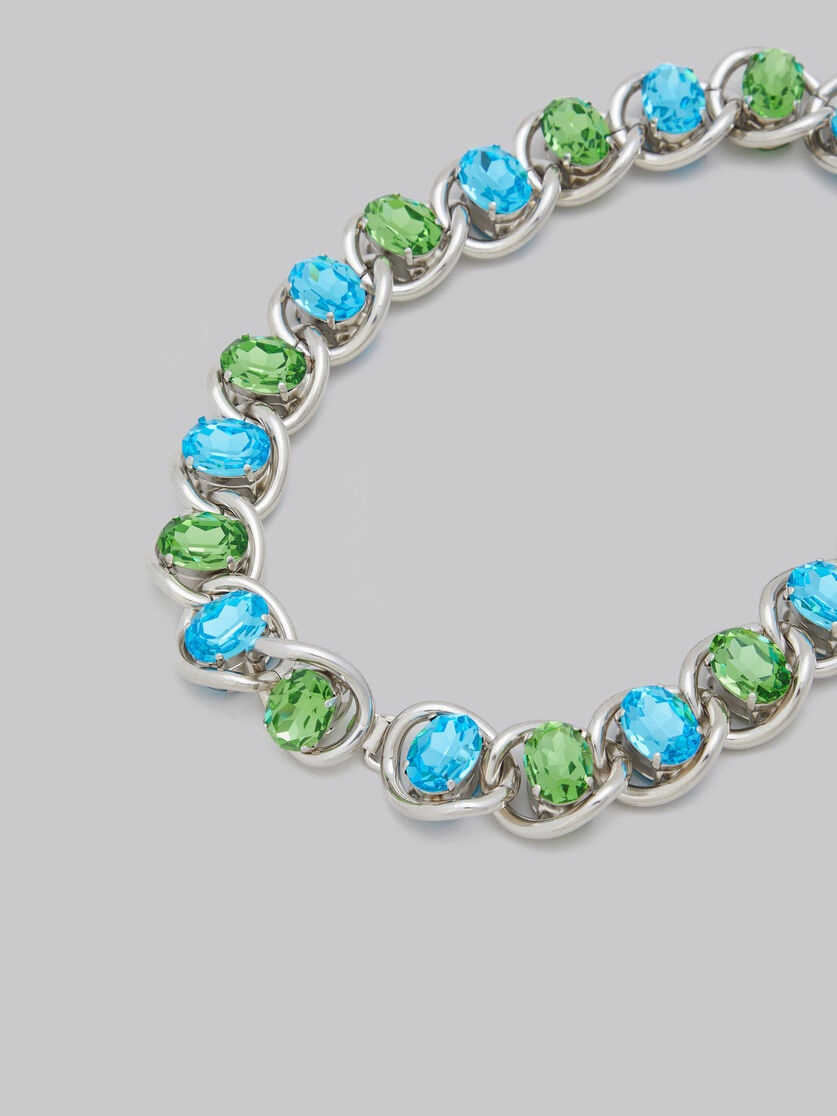 BLUE AND GREEN RHINESTONE CHUNKY CHAIN NECKLACE - 4