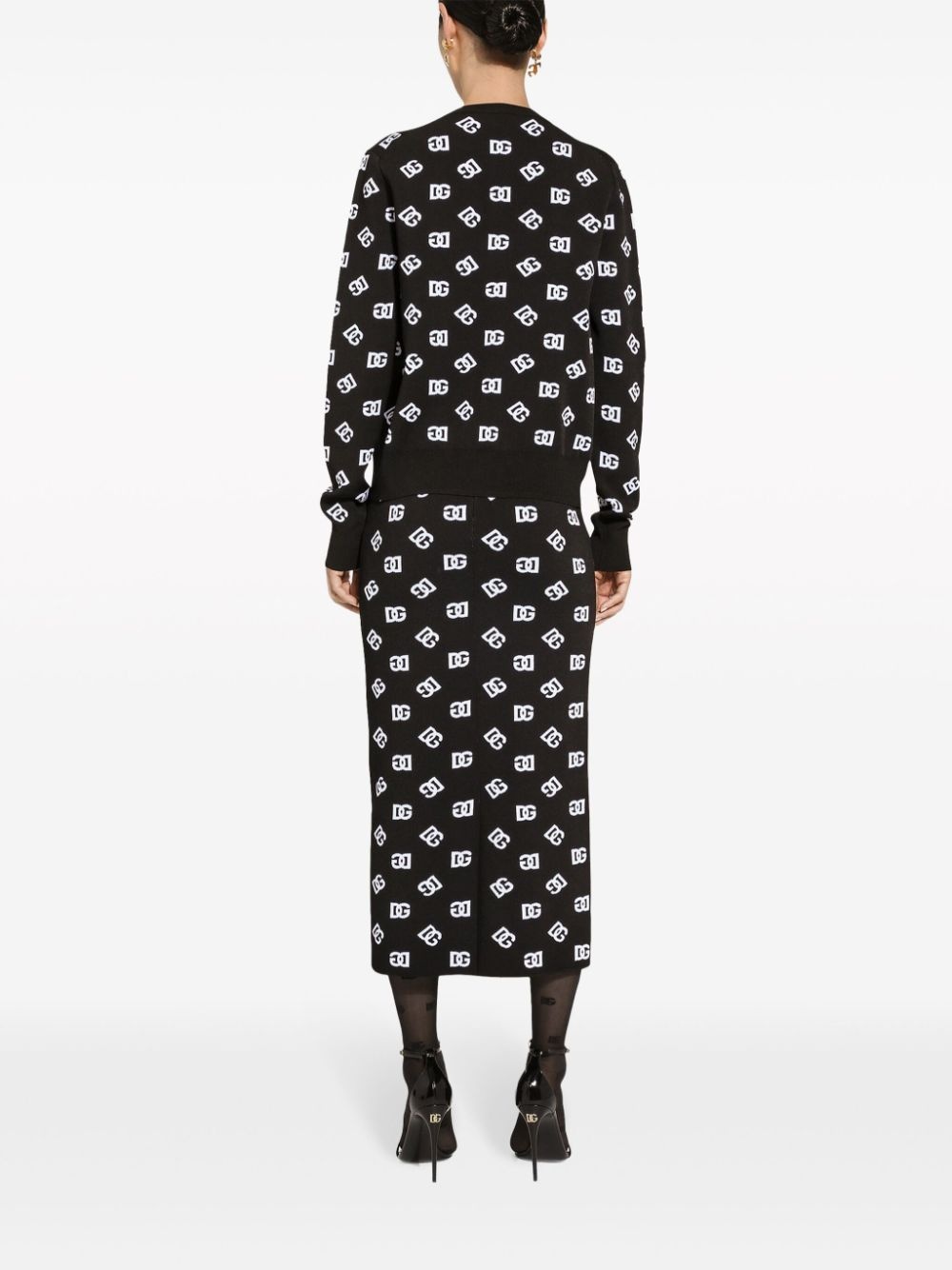 logo-jacquard knitted midi skirt - 4