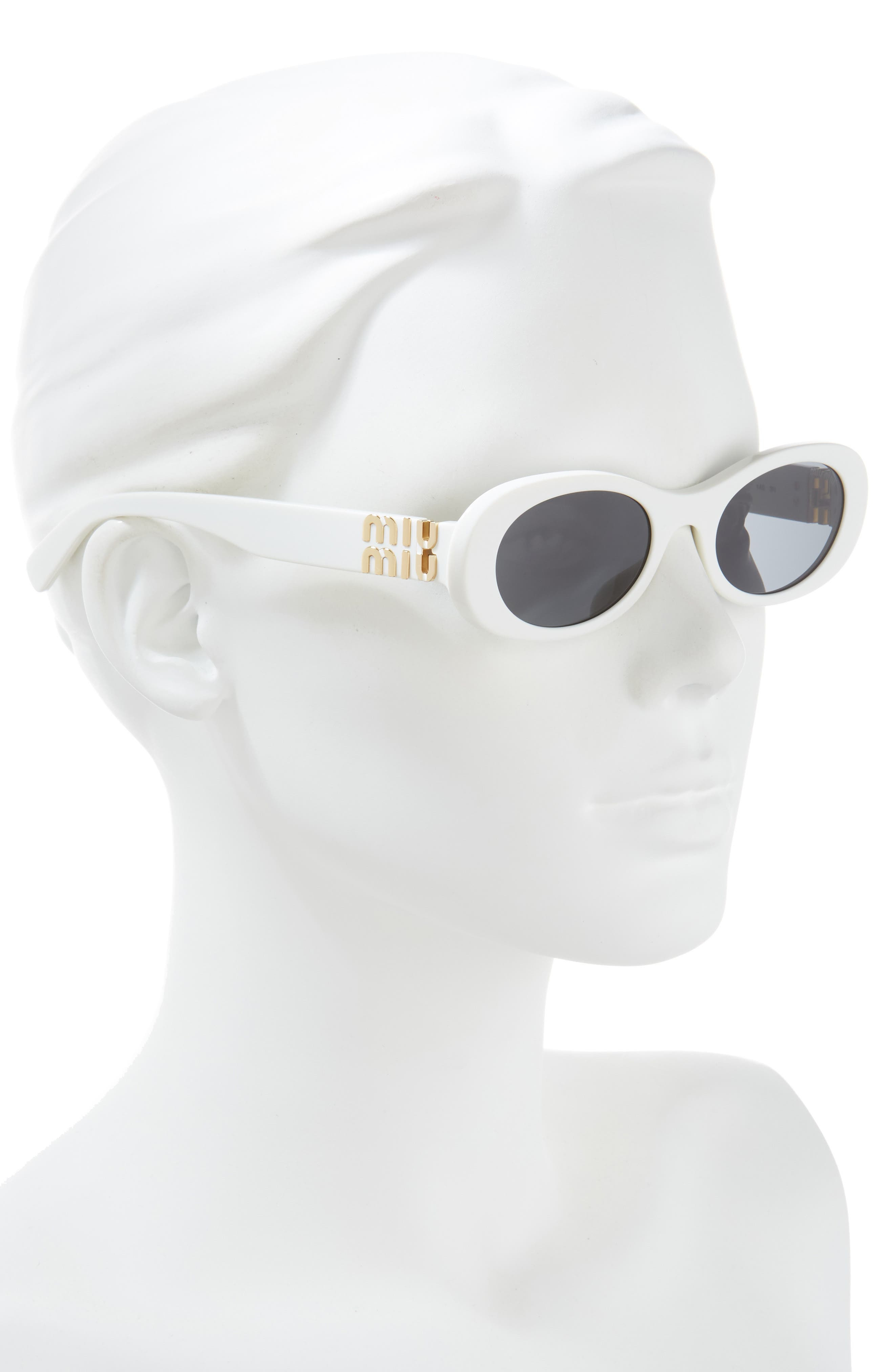 Miu Miu 50mm Oval Sunglasses in Dark Grey/Ivory at Nordstrom - 3