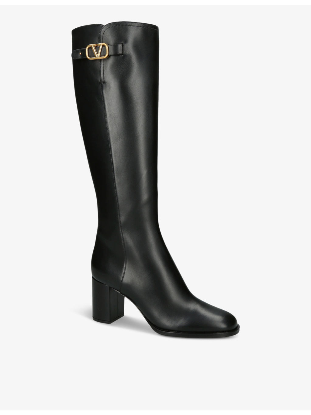 VLogo brand-plaque leather heeled knee-high boots - 2