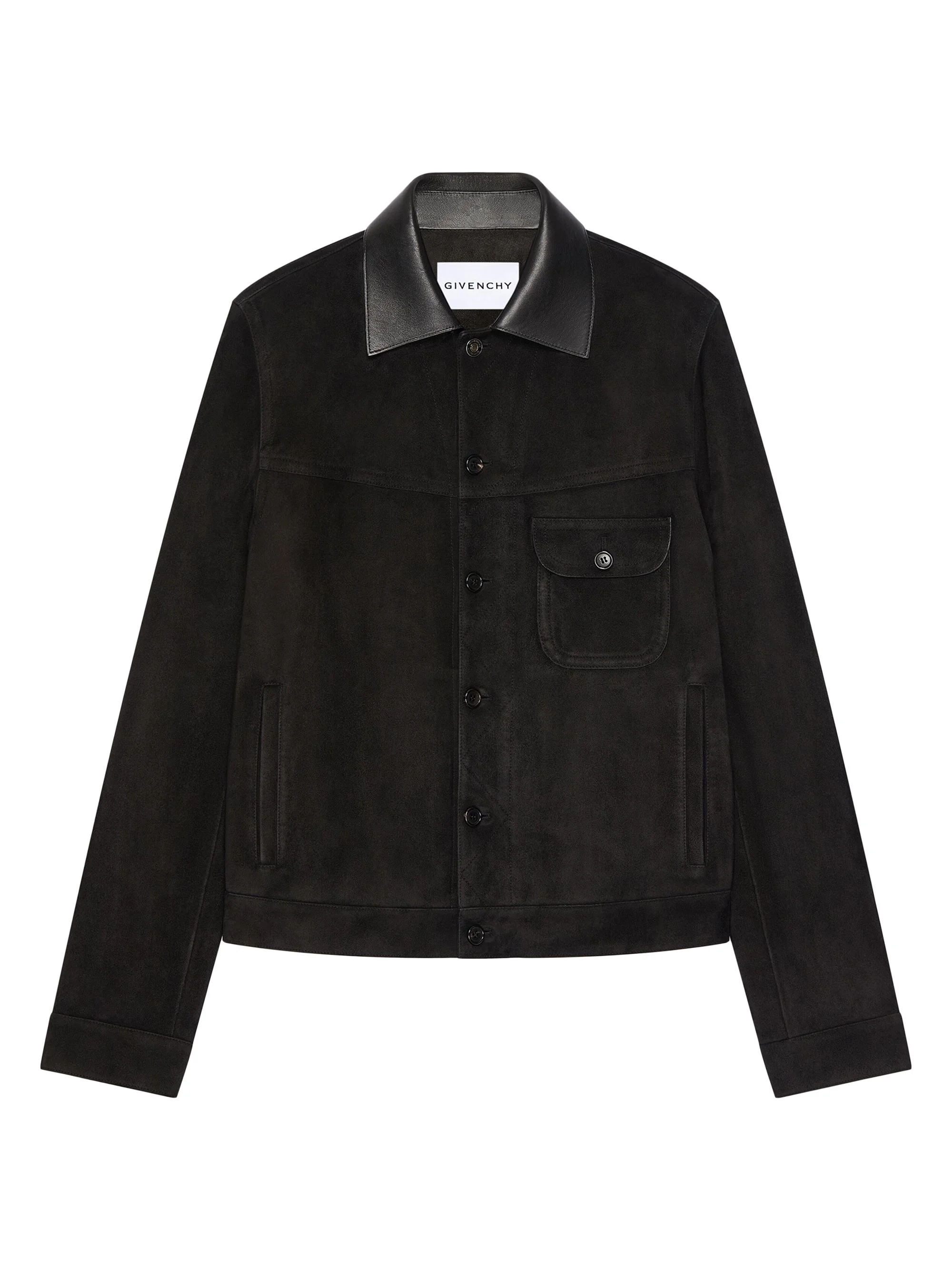 Men's Jacket in Suede with Asymmetrical Pocket - Black - 1