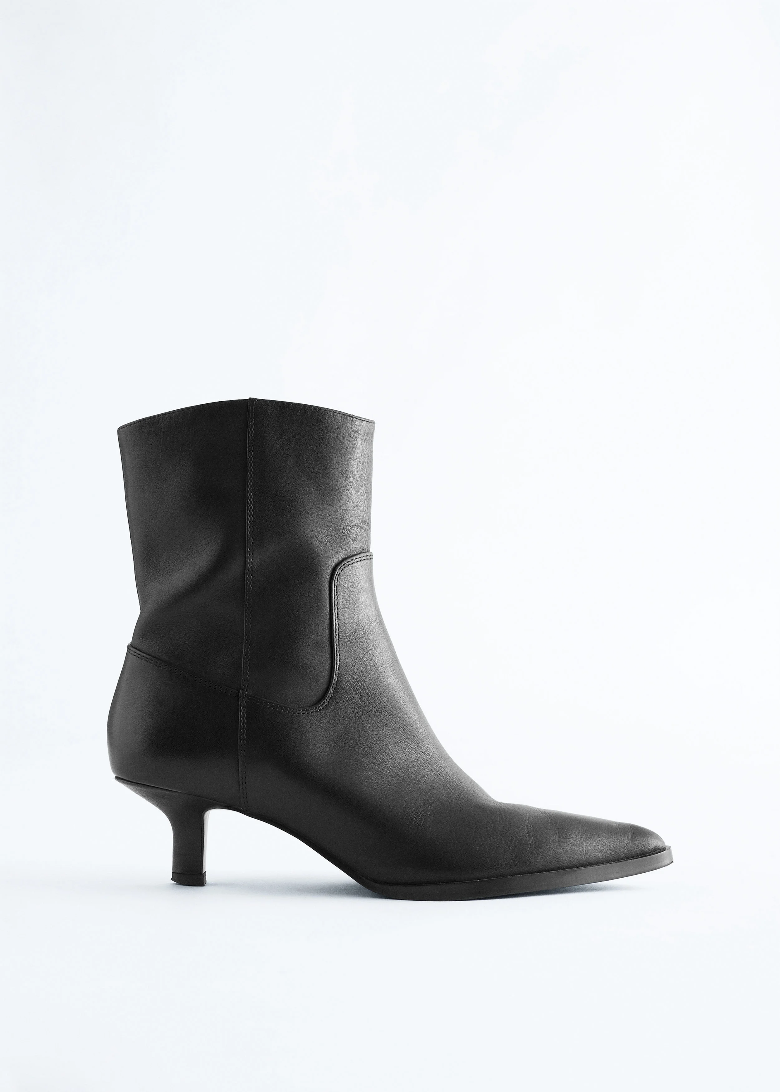 Kitten Heel Leather Ankle Boots - 1