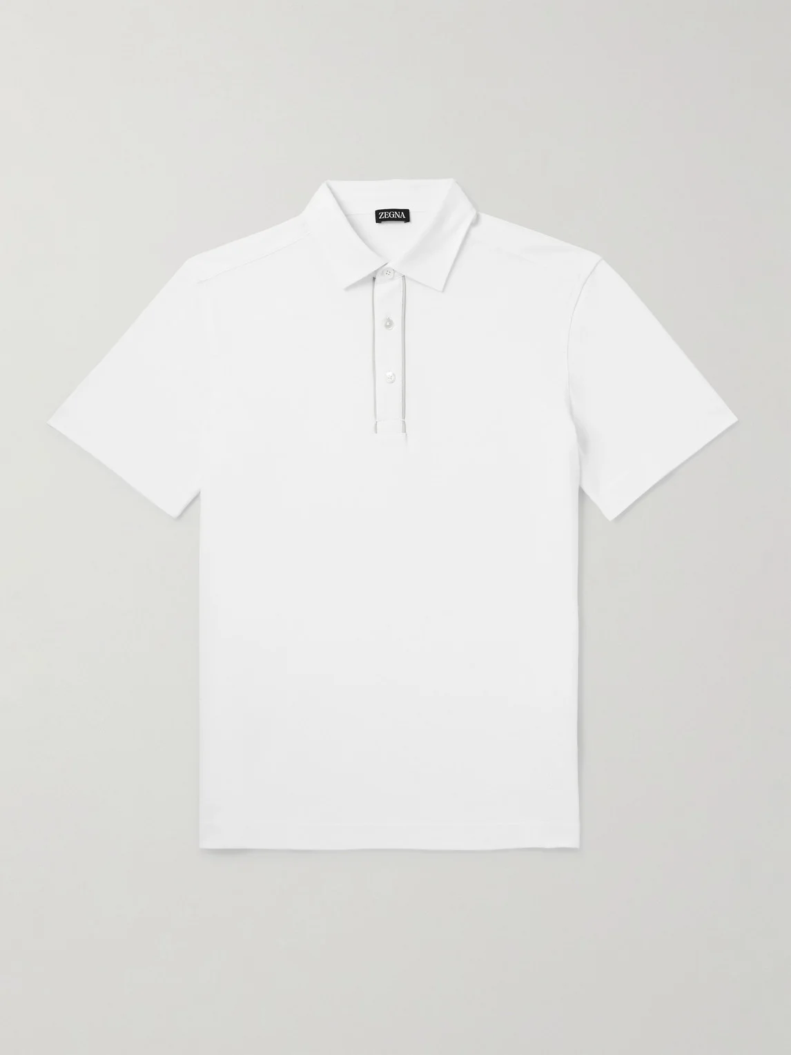 Leather-Trimmed Cotton-Piqué Polo Shirt - 1