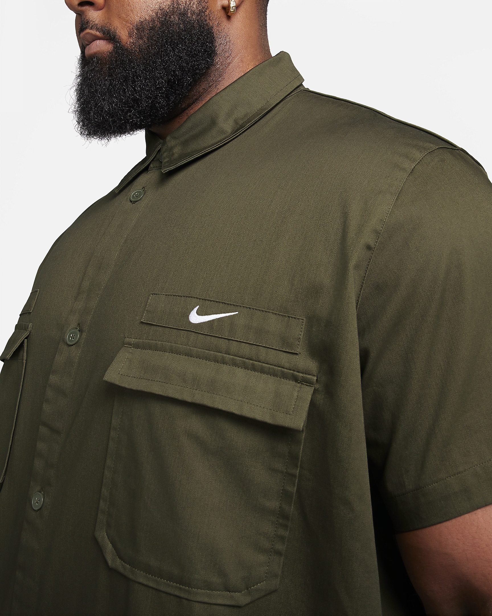 Nike Life Men's Woven Military Short-Sleeve Button-Down Shirt - 9