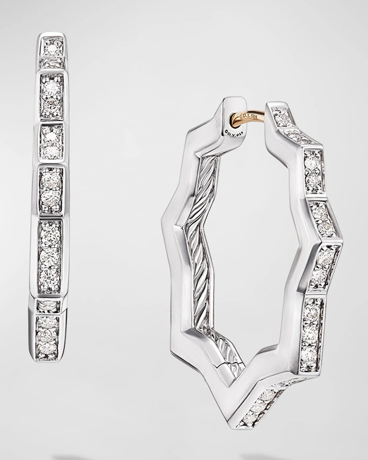 Stax Hoop Earrings with Diamonds in Silver, 2.6mm - 1
