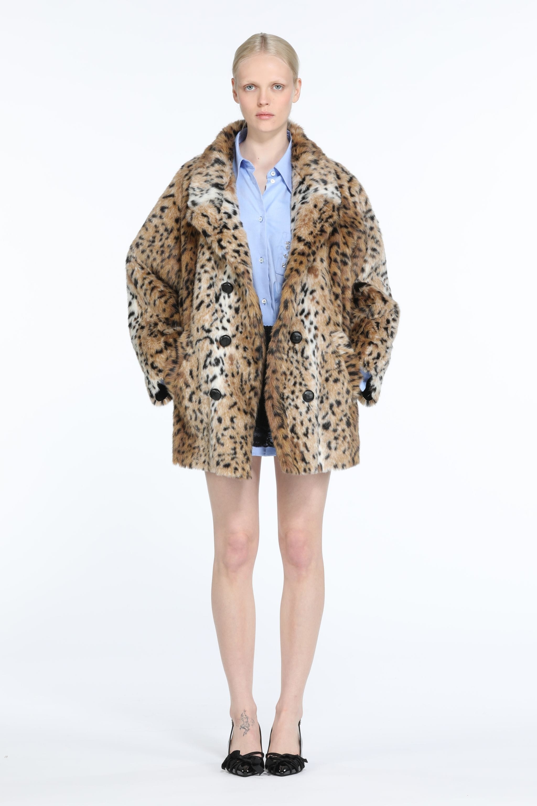 LEOPARD-PRINT SYNTHETIC-FUR PEACOAT - 4