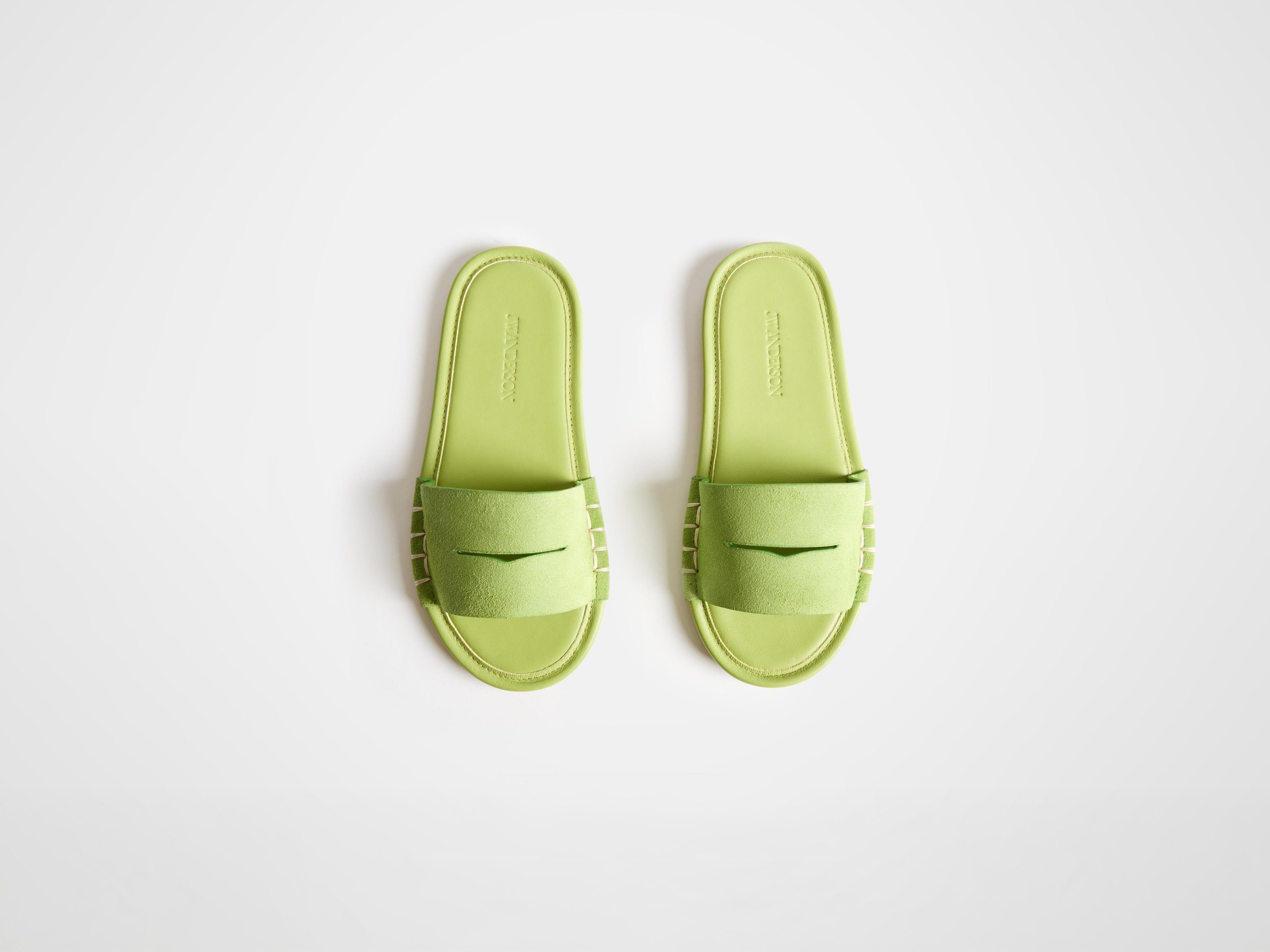 WOMENS LOAFER MULE SLIDES IN LIME GREEN - 2