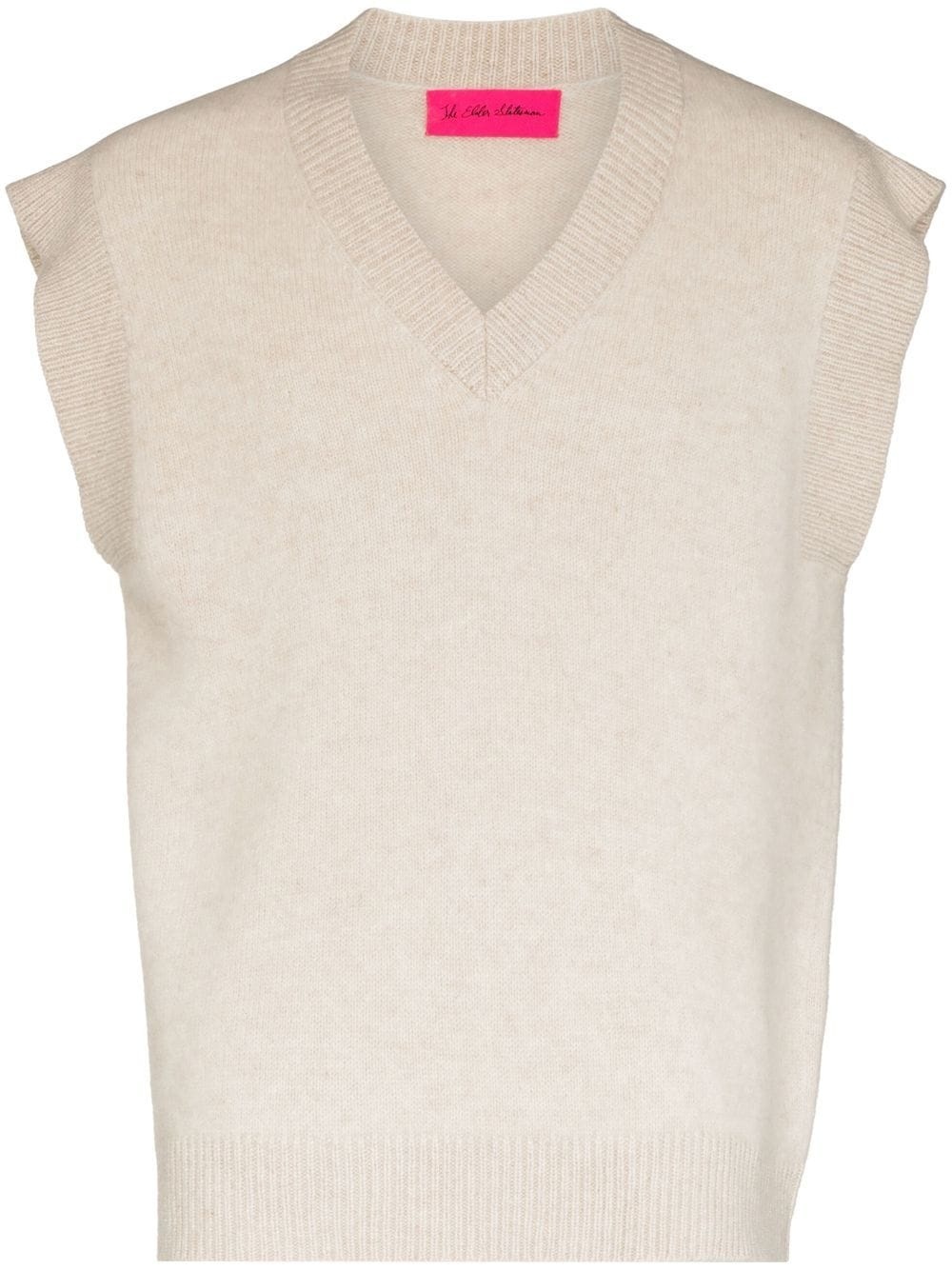 V-neck cashmere knitted vest - 1