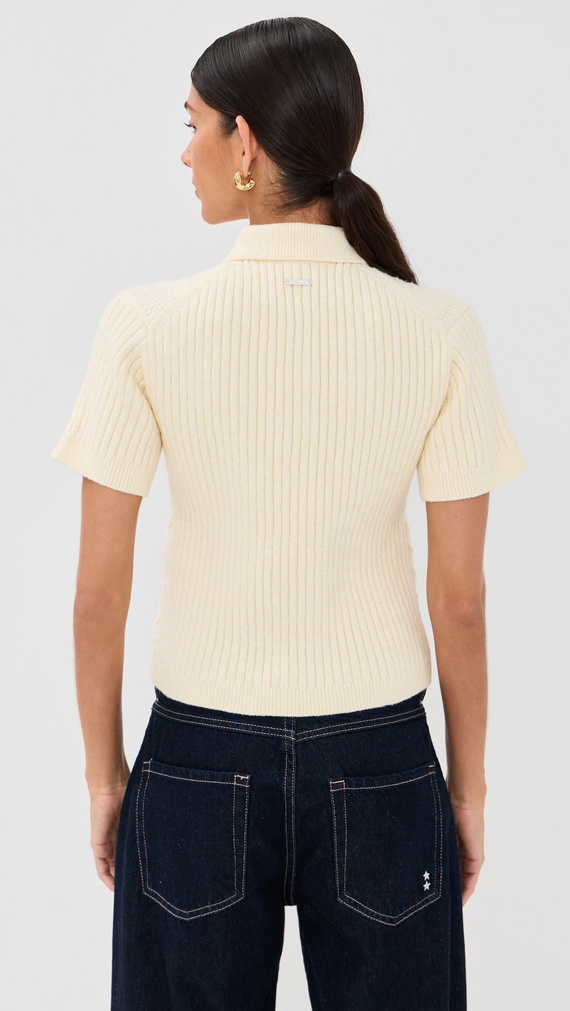 Cropped Cable Knit Polo - 2