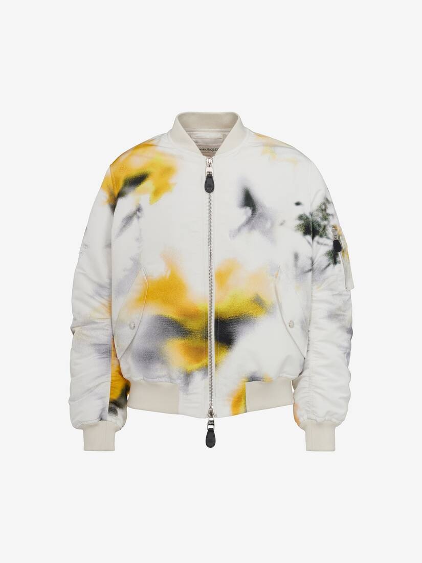 Men's Obscured Flower Bomber Jacket in White/yellow - 1