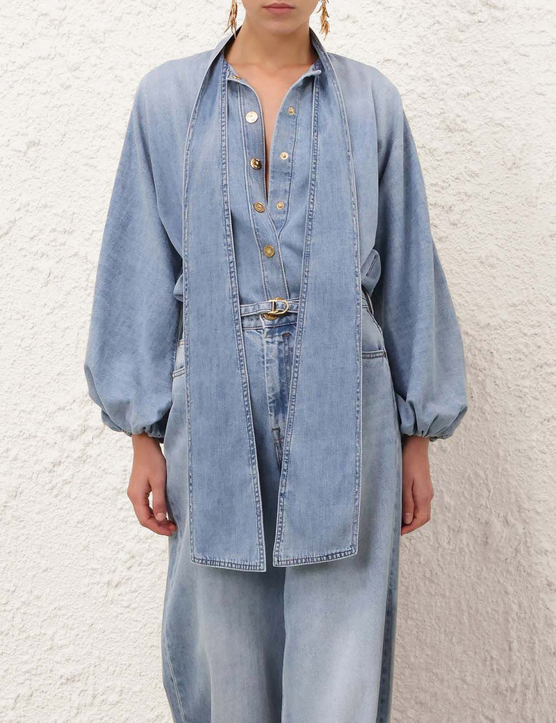 Zimmermann INDRA DENIM TIE NECK BLOUSE outlook