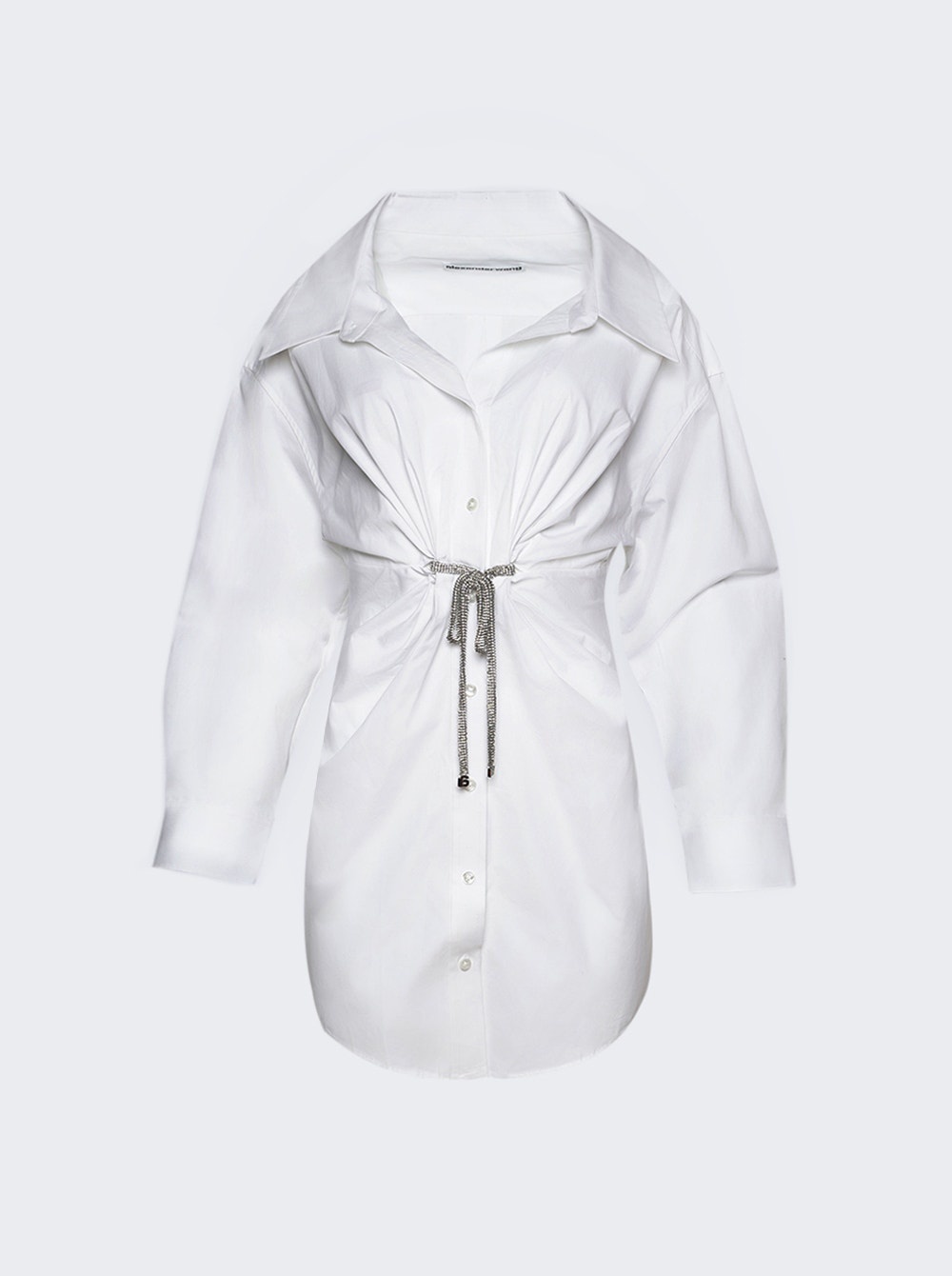 Alexander Wang Crystal Tie Twist Dress in Cotton Poplin White