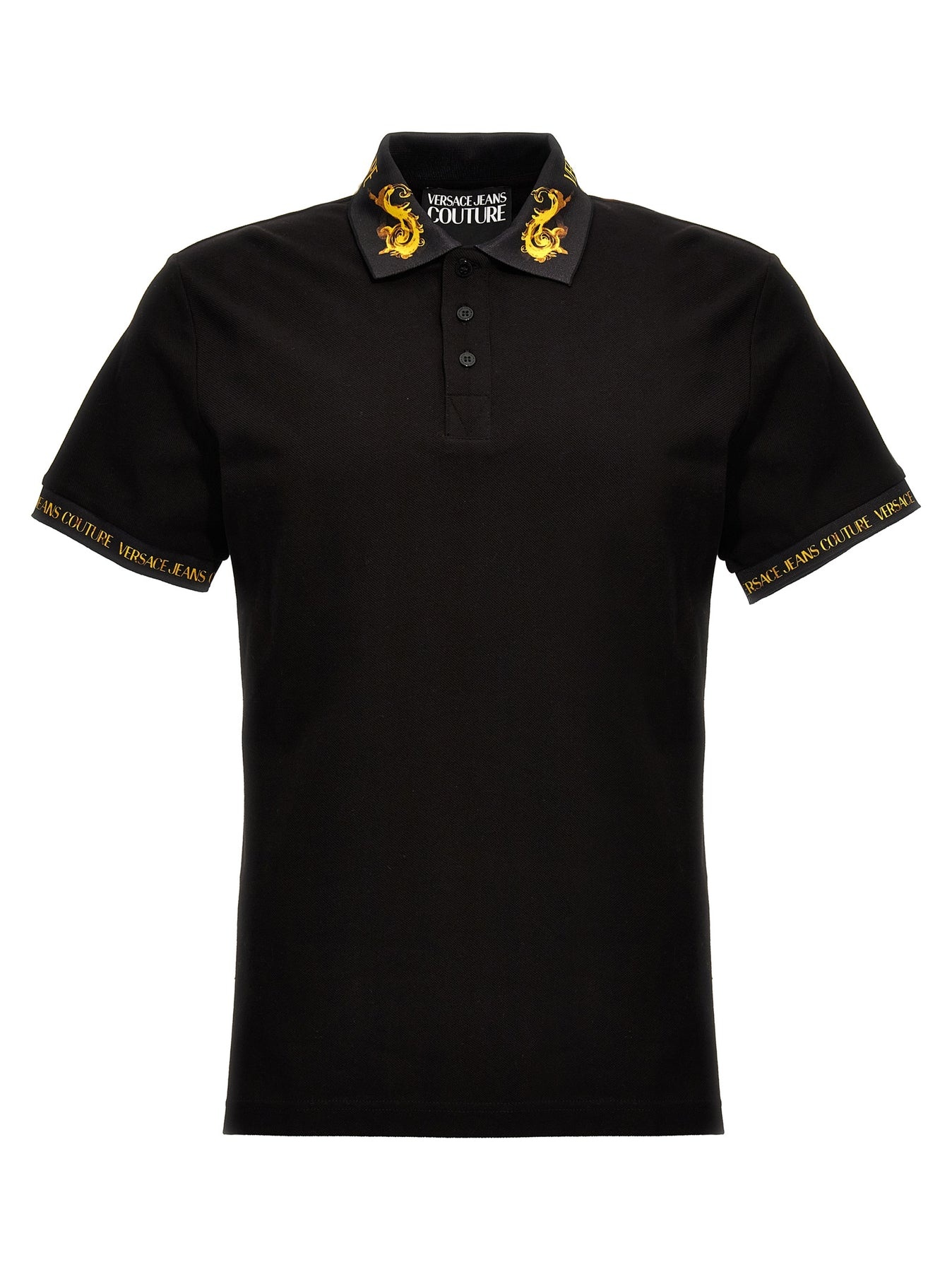 VERSACE JEANS COUTURE Logo Print Shirt Polo Black