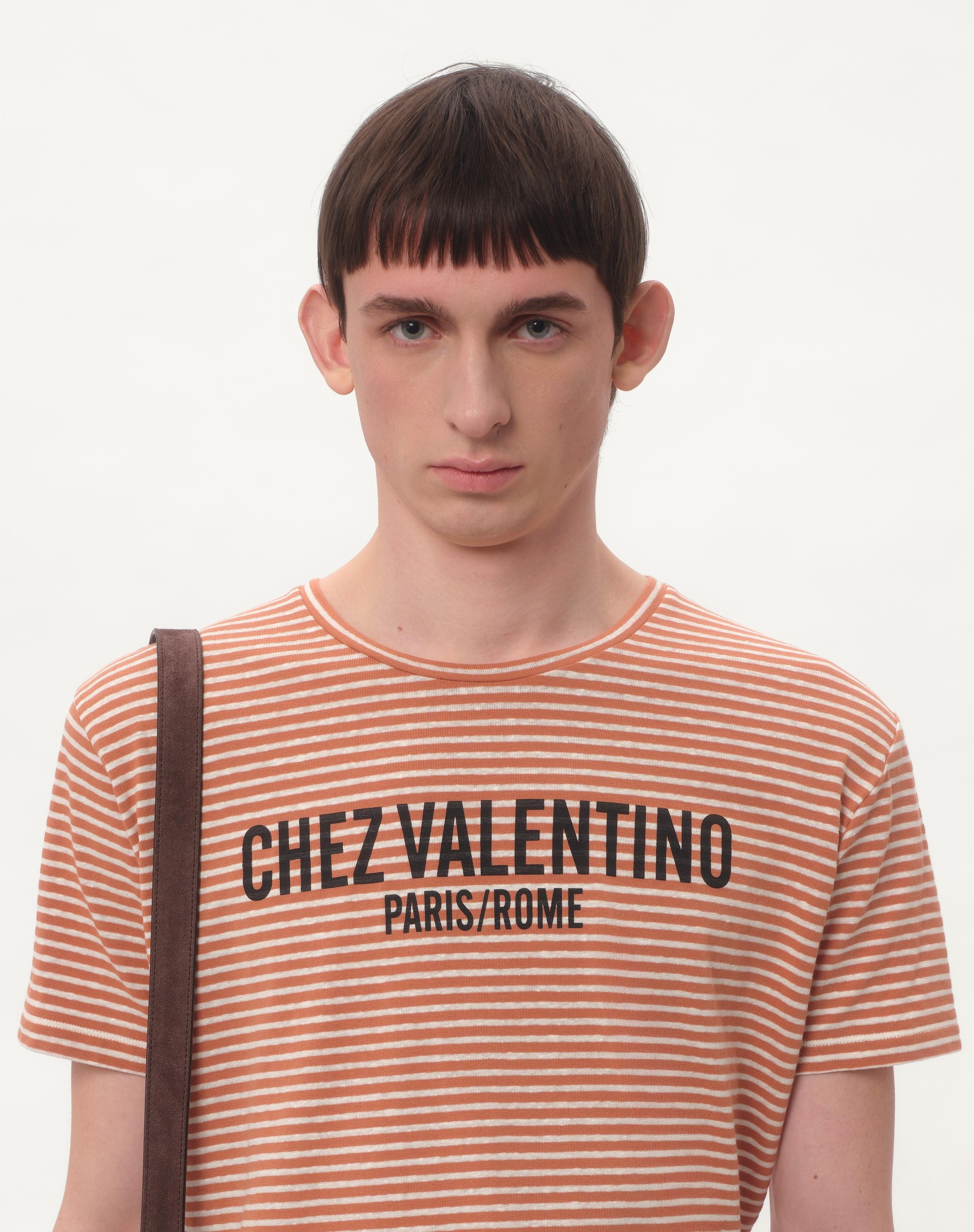 STRIPED COTTON T-SHIRT WITH CHEZ VALENTINO PRINT - 5