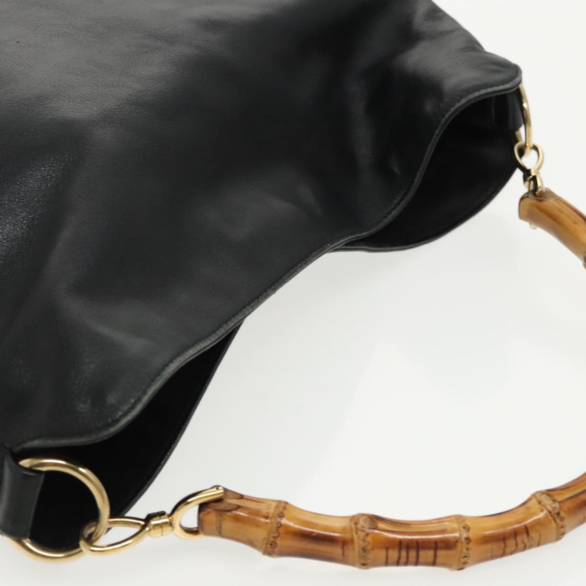 GUCCI Bamboo Hand Bag Leather Black Gold 001 001 - 6